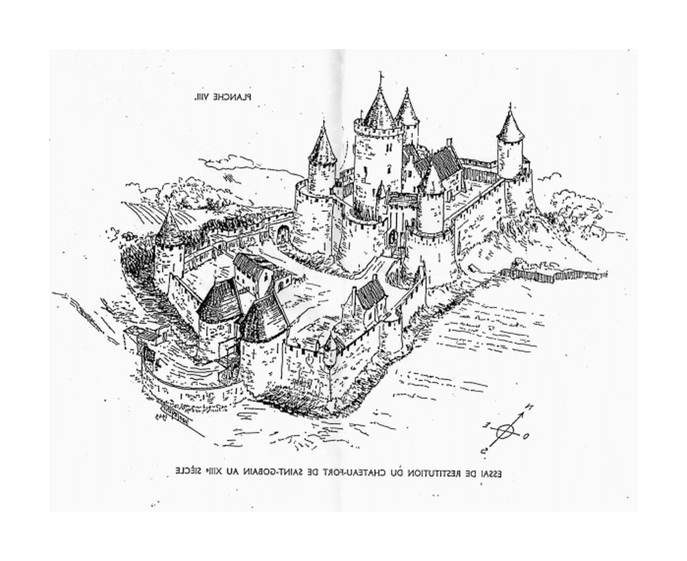 coloriage chateau fort du moyen age de saint gobain au XIIII Siecle