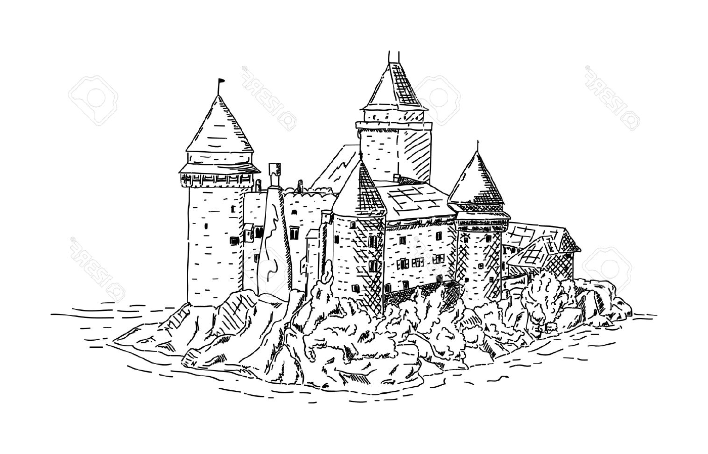 coloriage chateau fort du moyen age pres de la mer