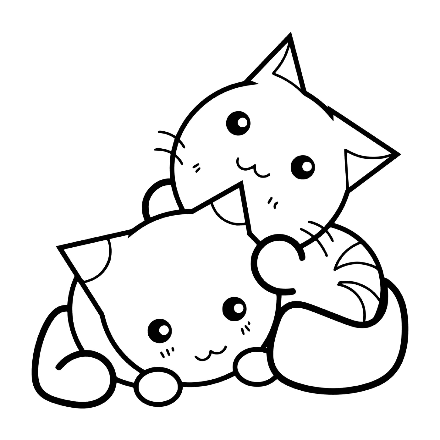 coloriage chat et chaton kawaii mignon