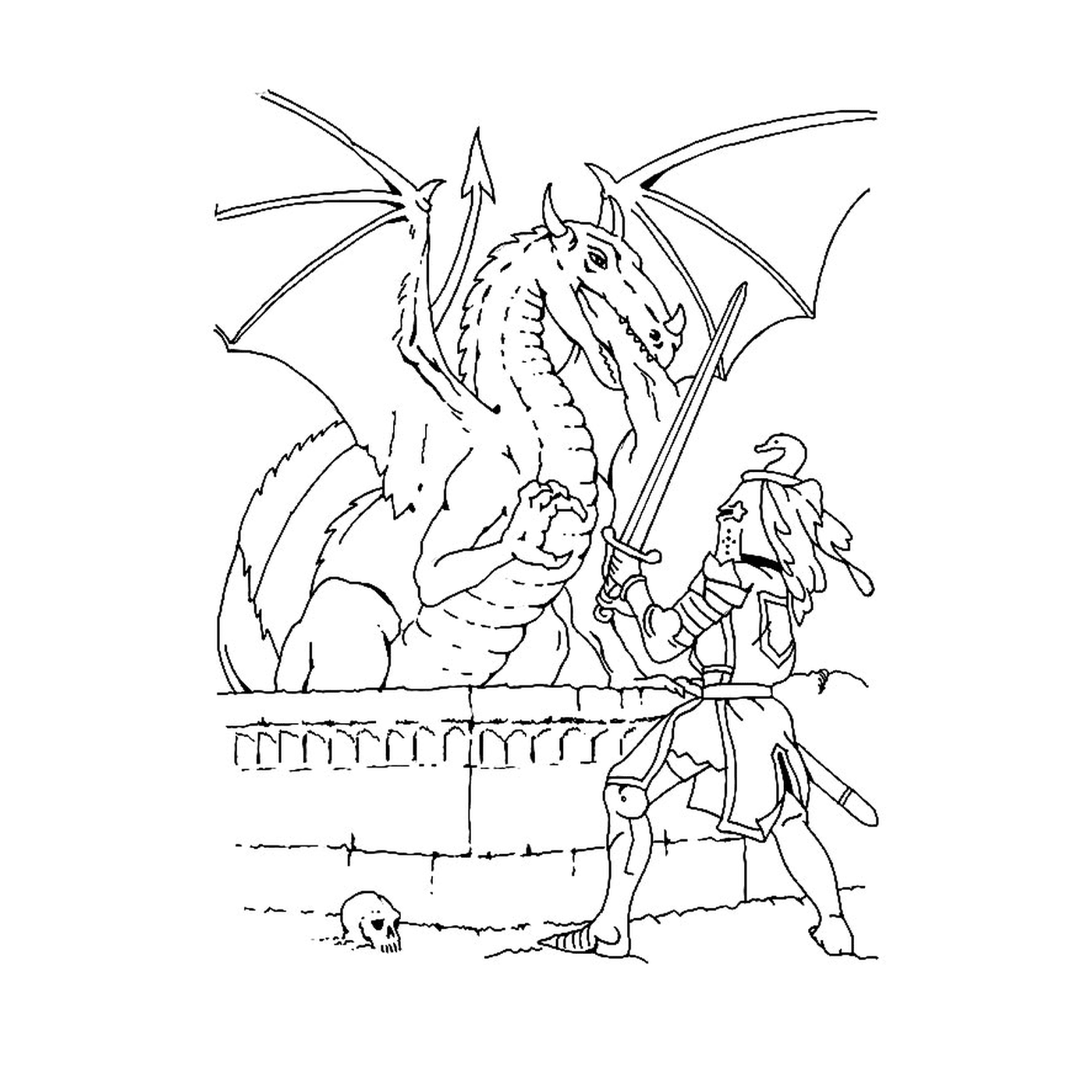 coloriage chevalier et dragon