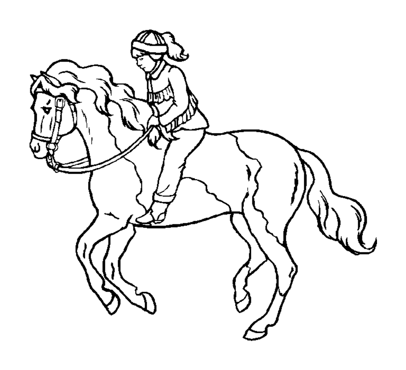 coloriage cavaliere avec son casque sur son cheval