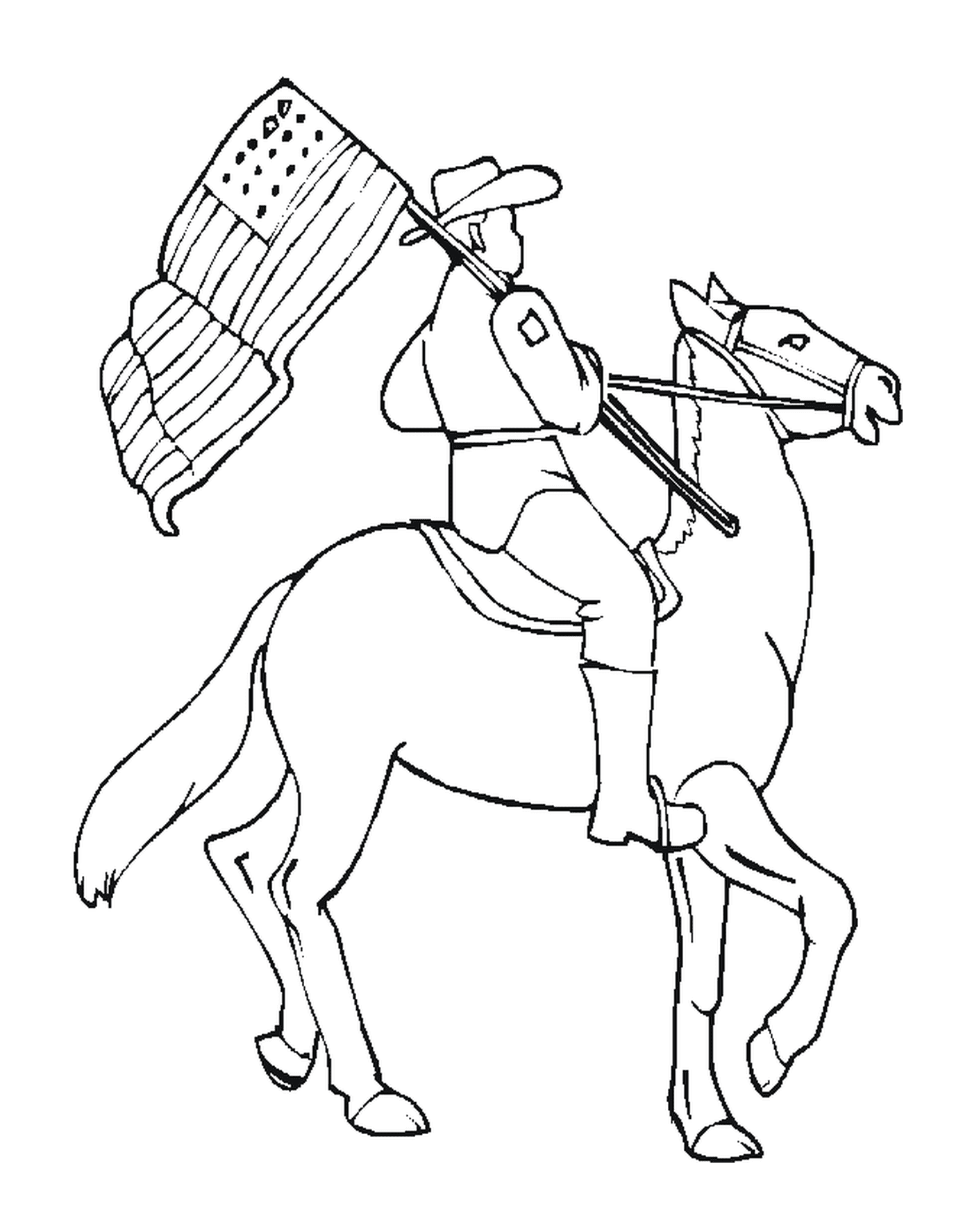 coloriage porte drapeau de la cavalerie americaine