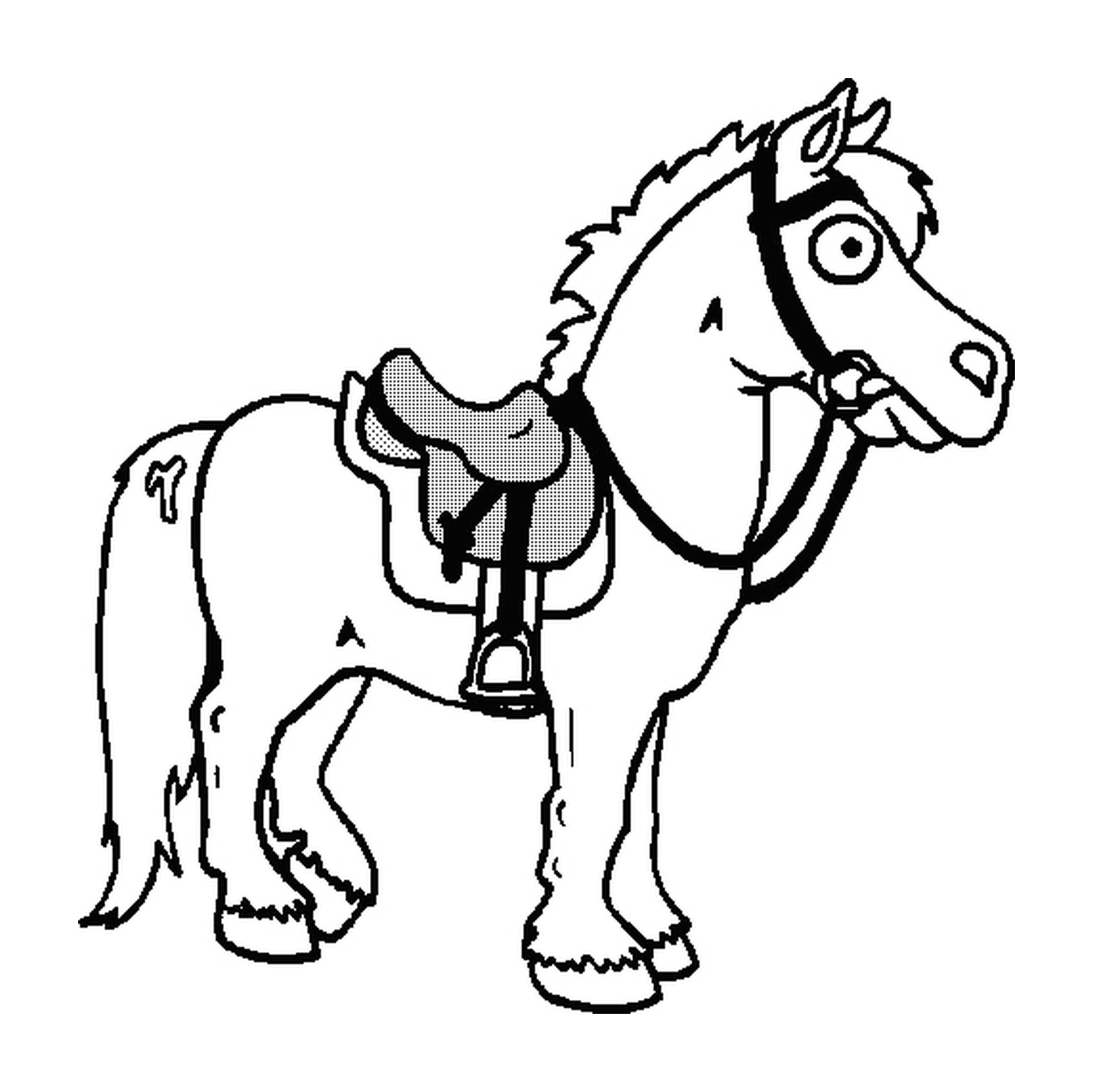 coloriage cheval avec sa selle pret a etre monte