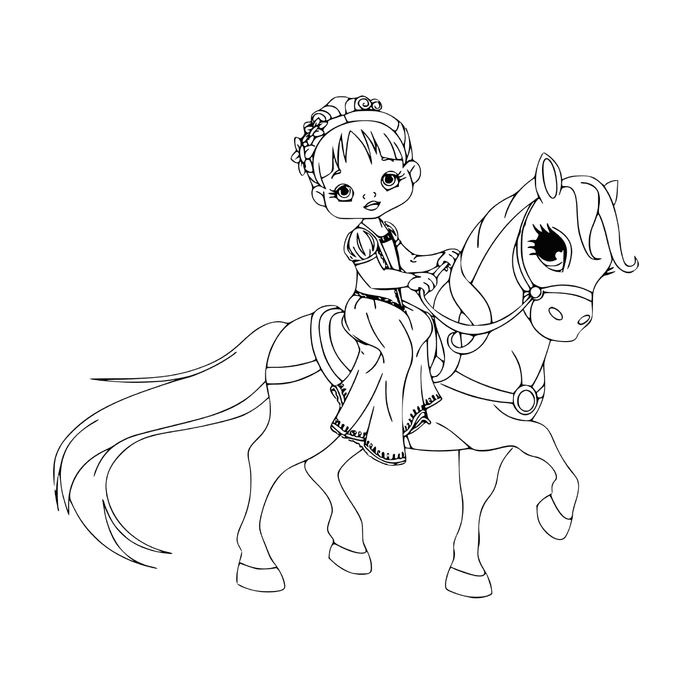 coloriage princesse sur son cheval