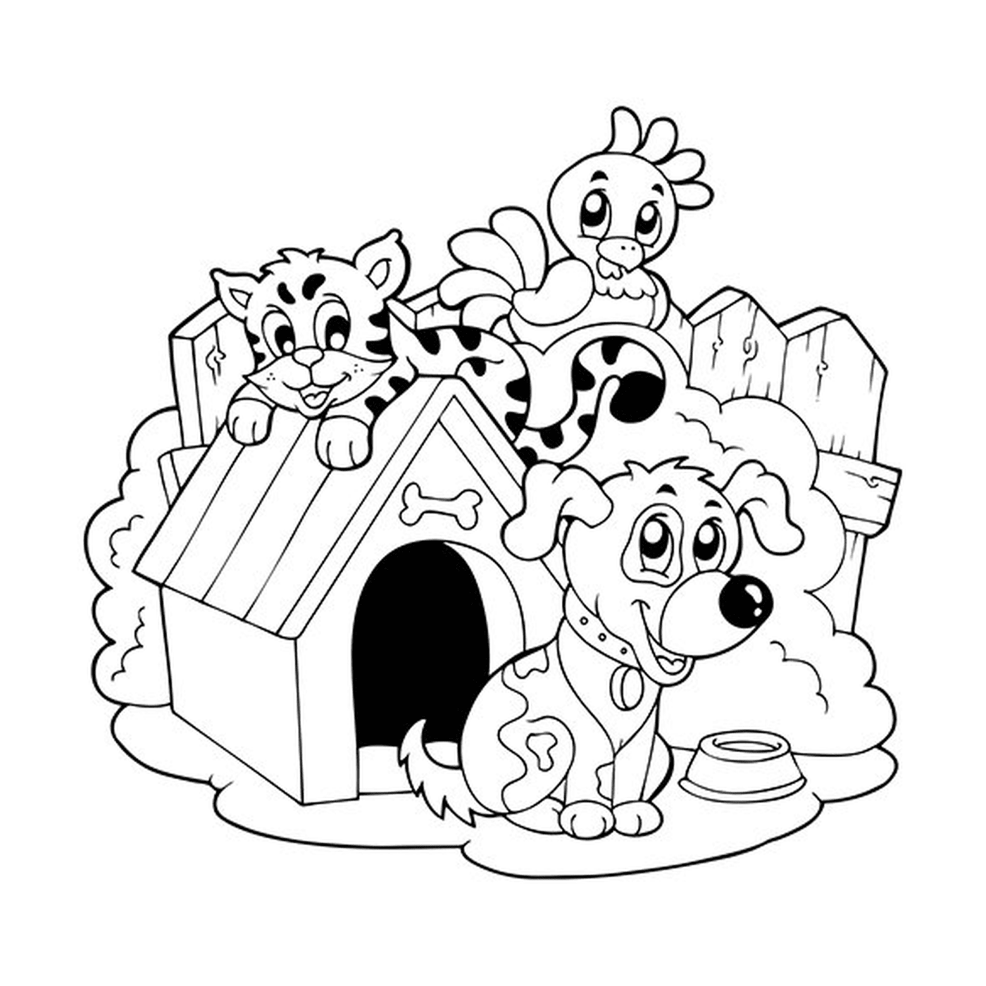 coloriage chien avec ses amis animaux