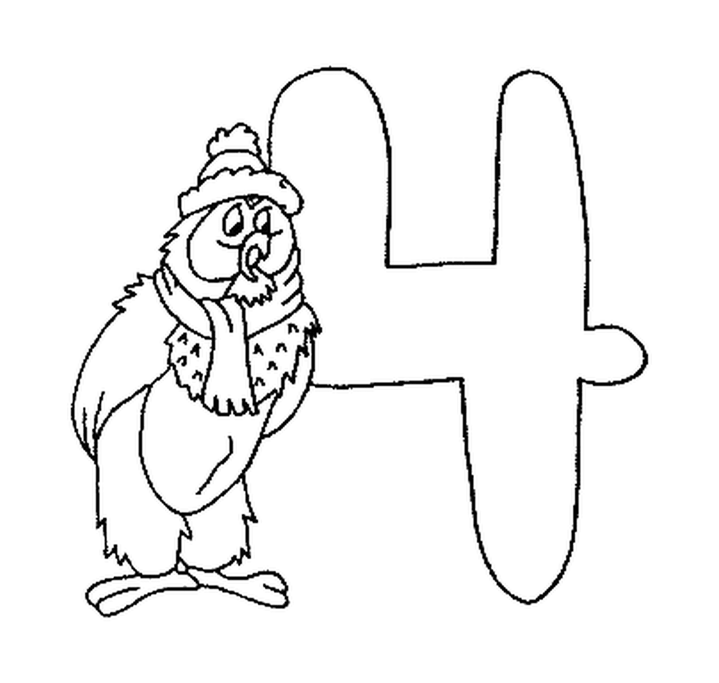coloriage Le chiffre 4 avec Maitre Hibou et son bonnet