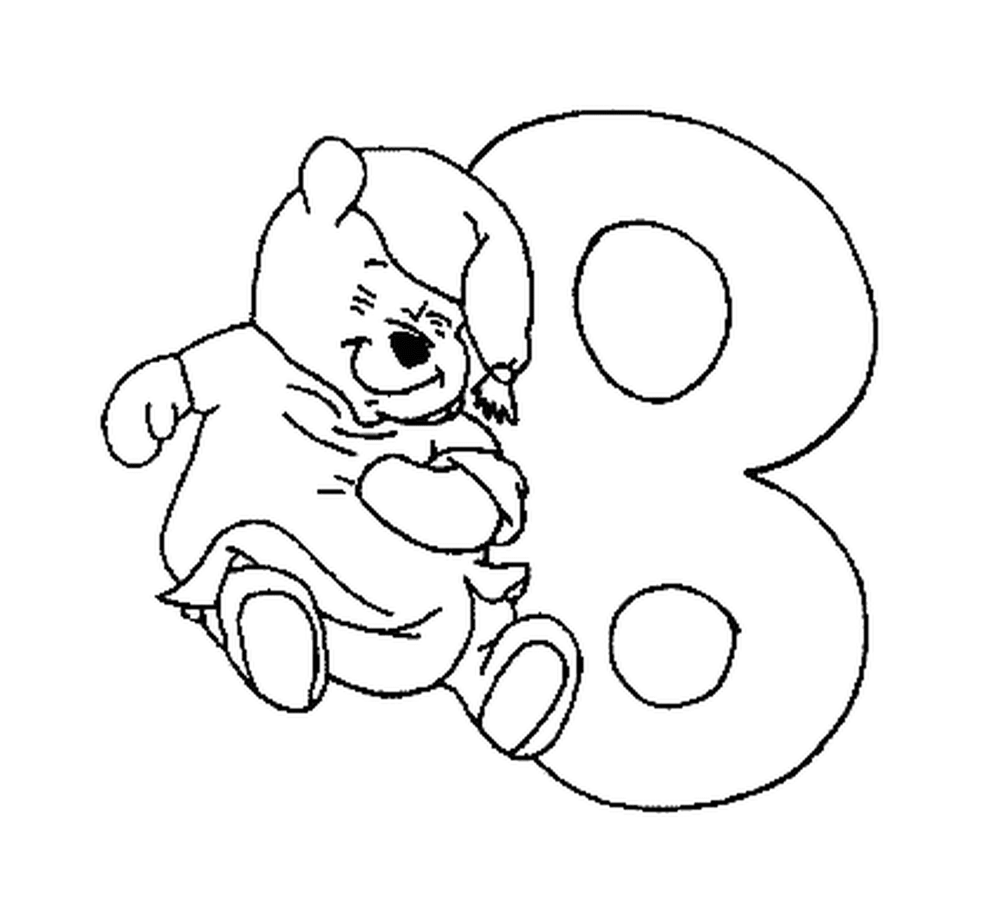 coloriage Le chiffre 8 et Winnie avant d aller au lit
