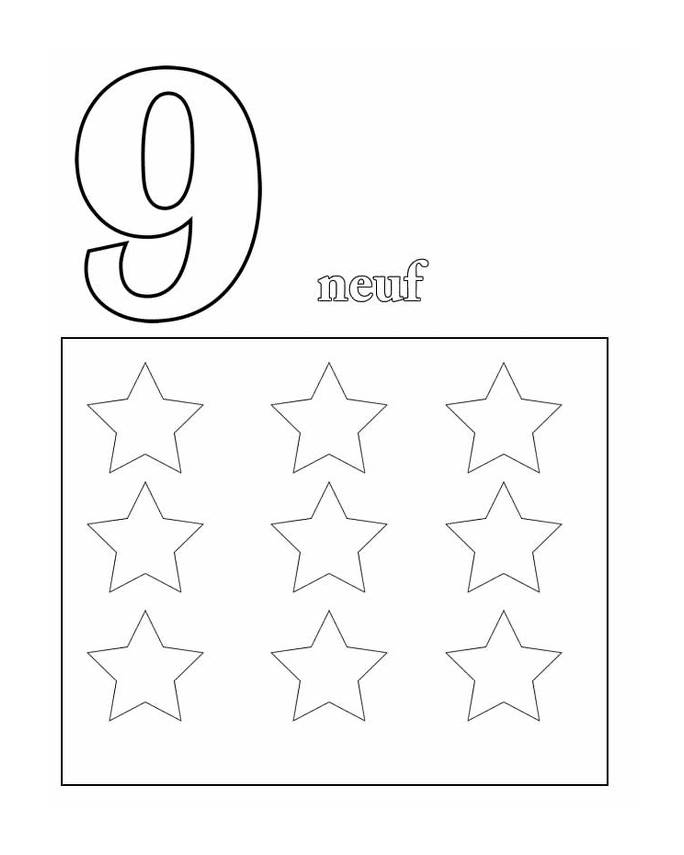 coloriage chiffre 9 avec mot et dessin
