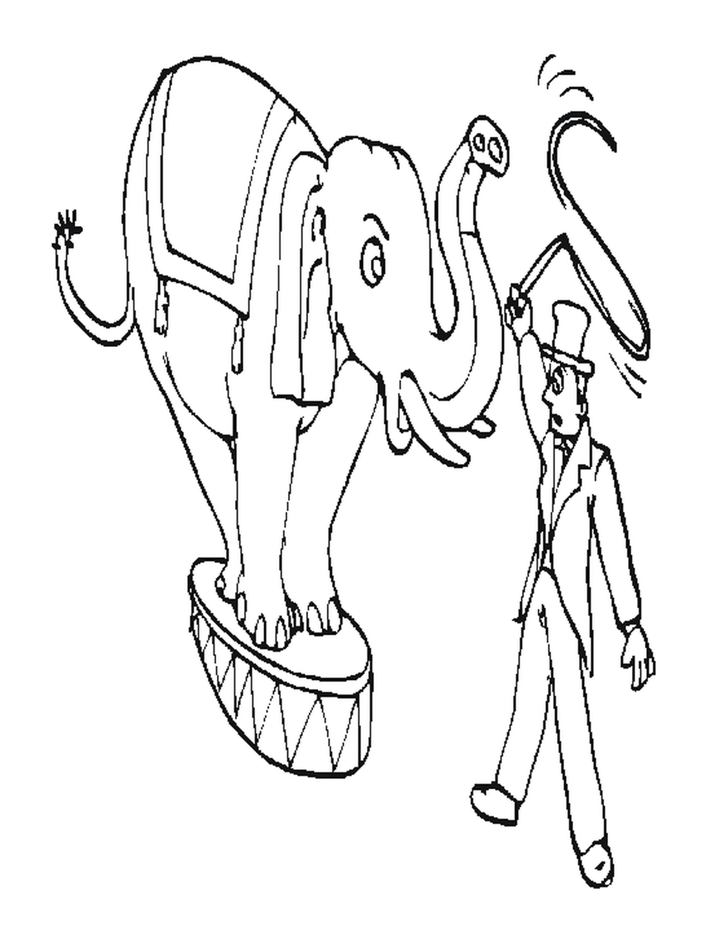 coloriage cirque dresseur avec un elephant
