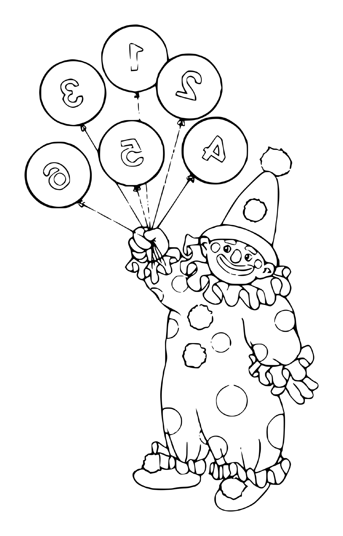 coloriage clown avec ballons numerotes chiffres