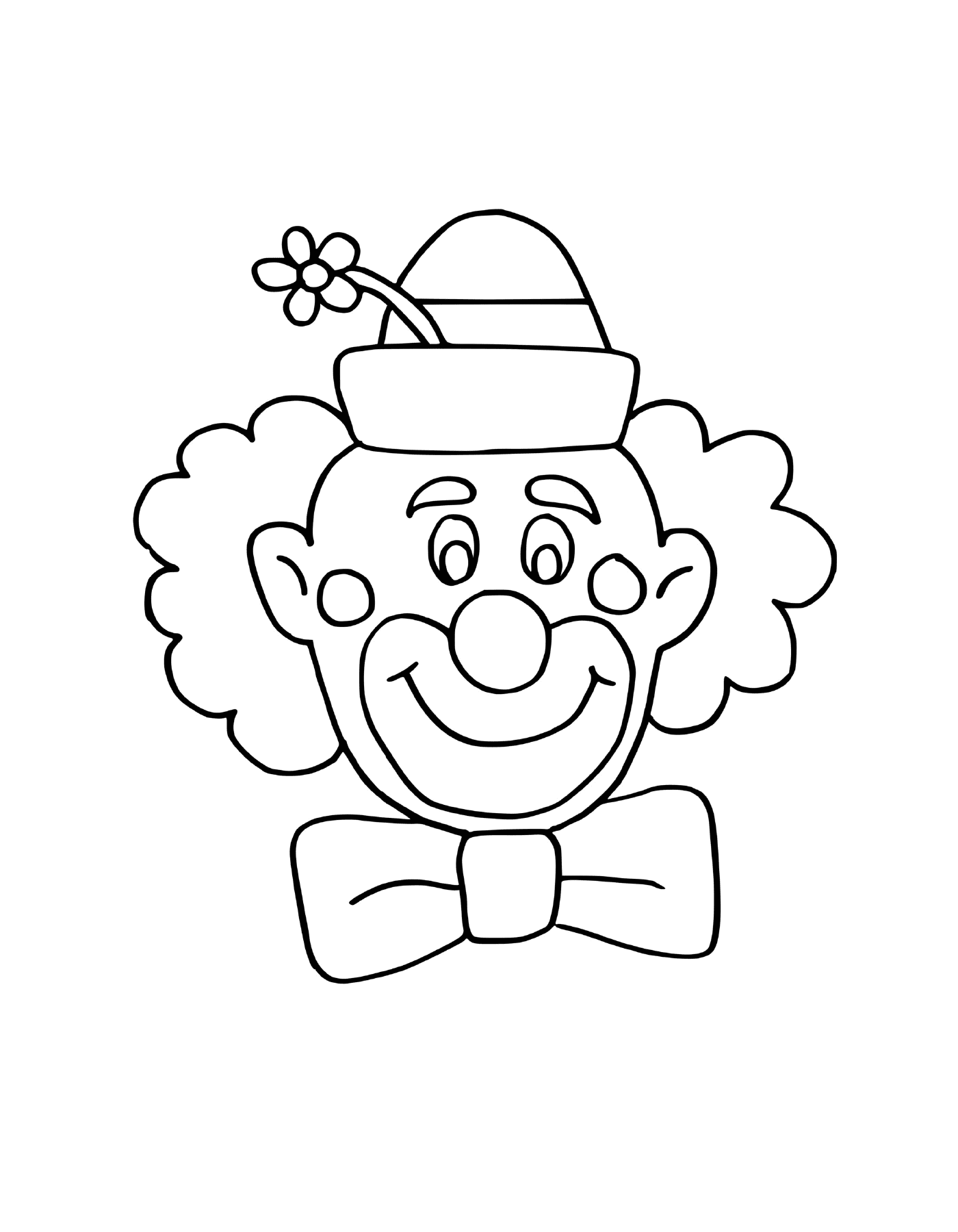 coloriage amusant clown souriant et un chapeau avec fleur