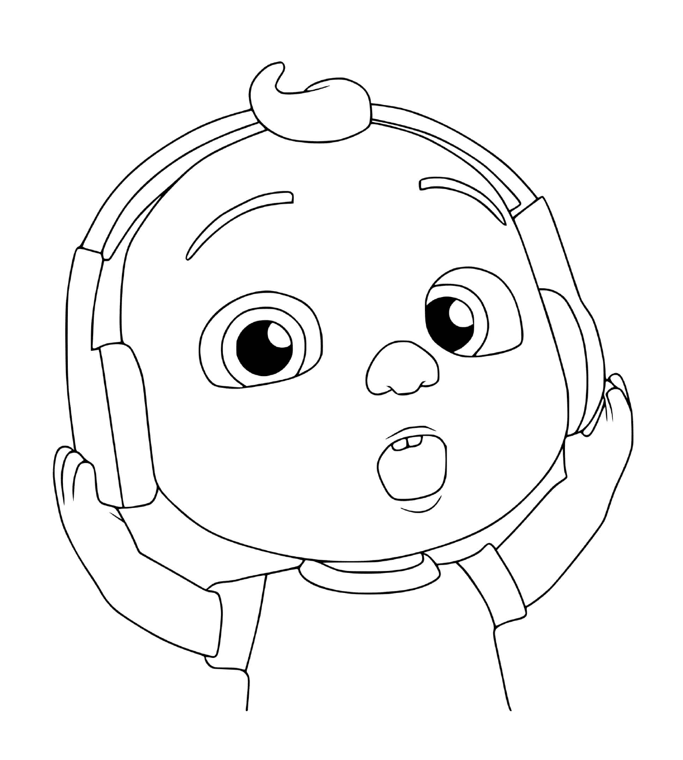 coloriage cocomelon kid listening to music