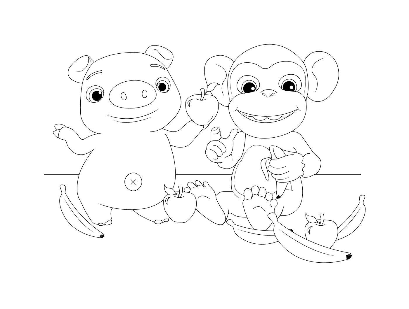 coloriage Mochi and Pepe Monkey and Pig