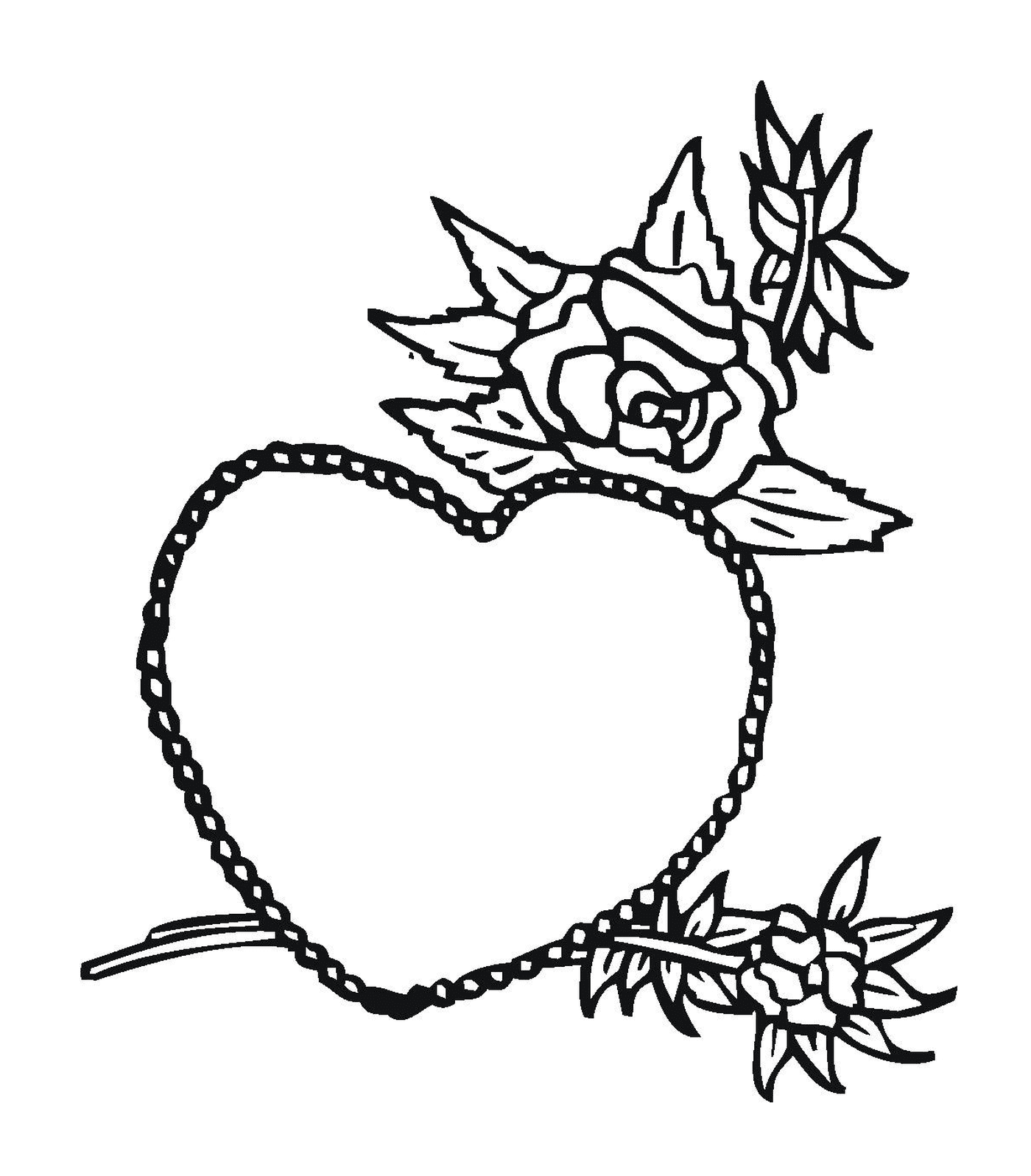 coloriage coeur avec roses amoureux