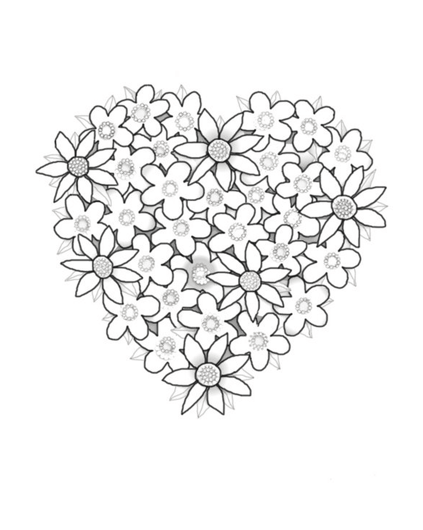 coloriage fleurs en forme de coeur