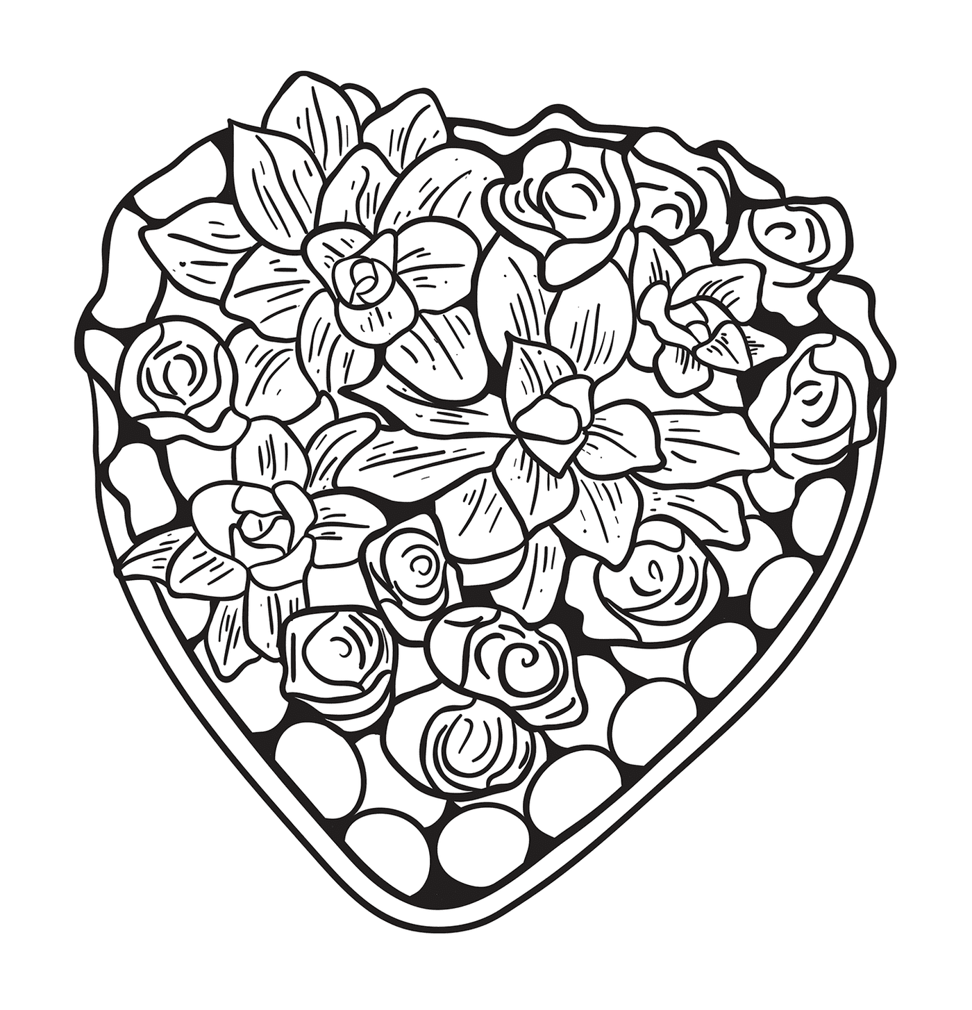 coloriage un jolie coeur fait de fleurs et roses