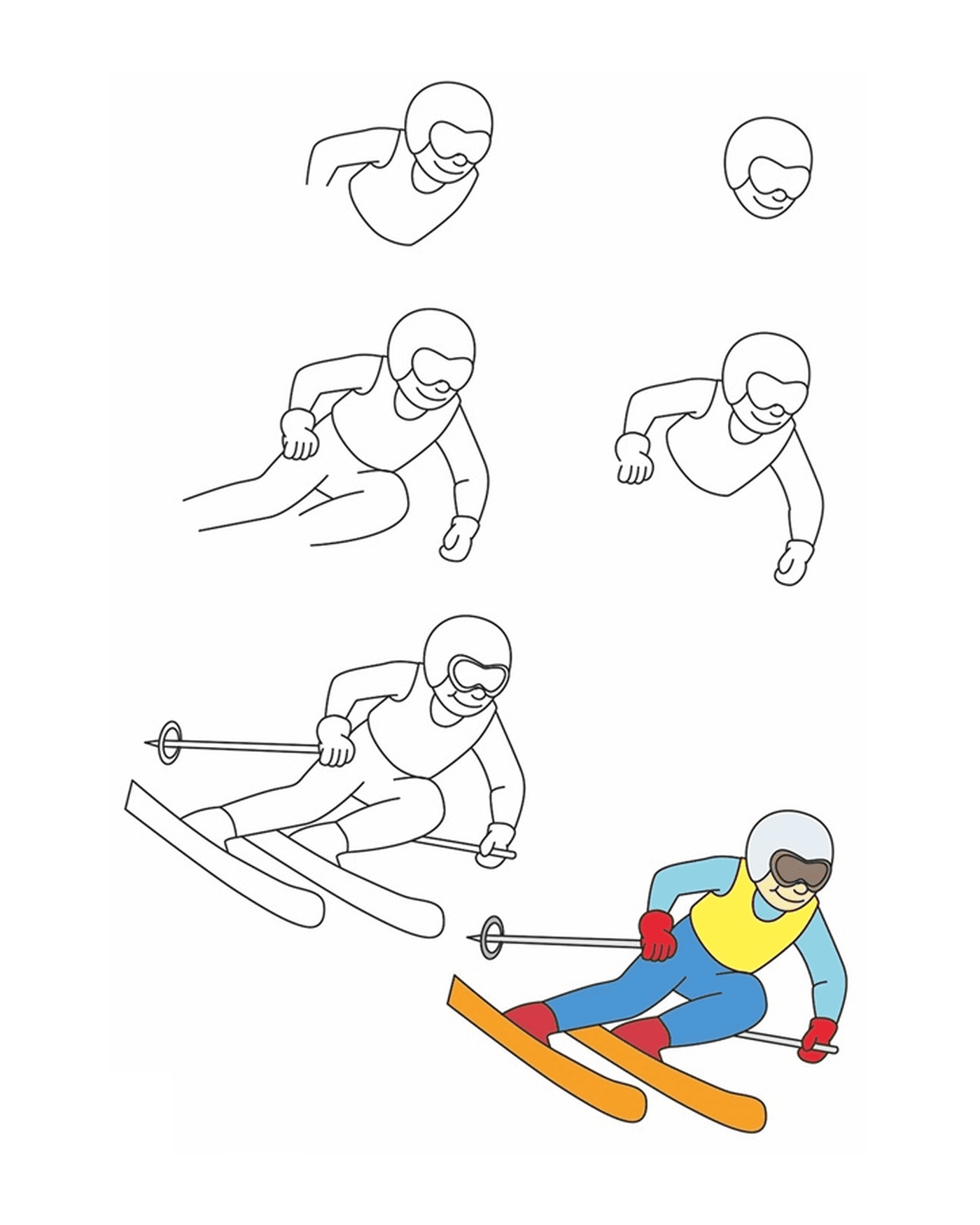 coloriage comment dessiner ski de fond