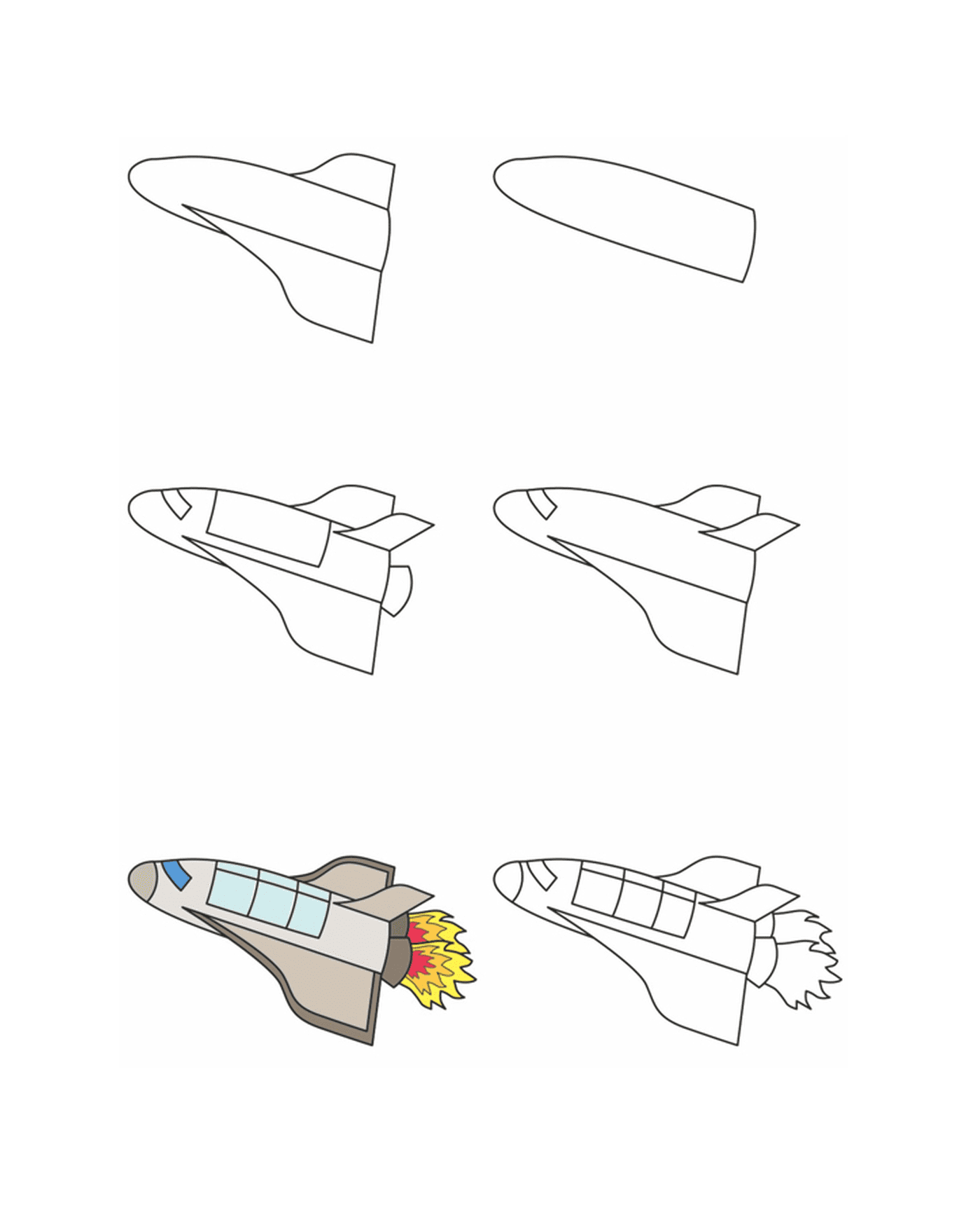 coloriage comment dessiner une navette spatiale