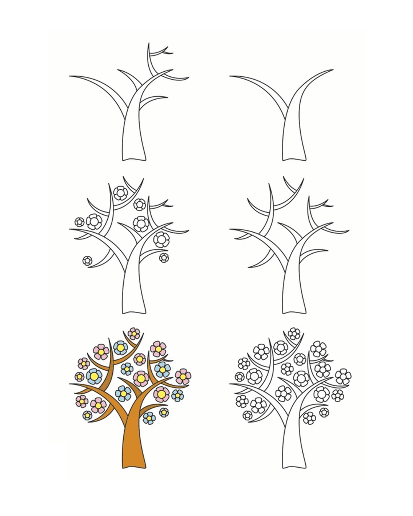 coloriage comment dessiner un arbre