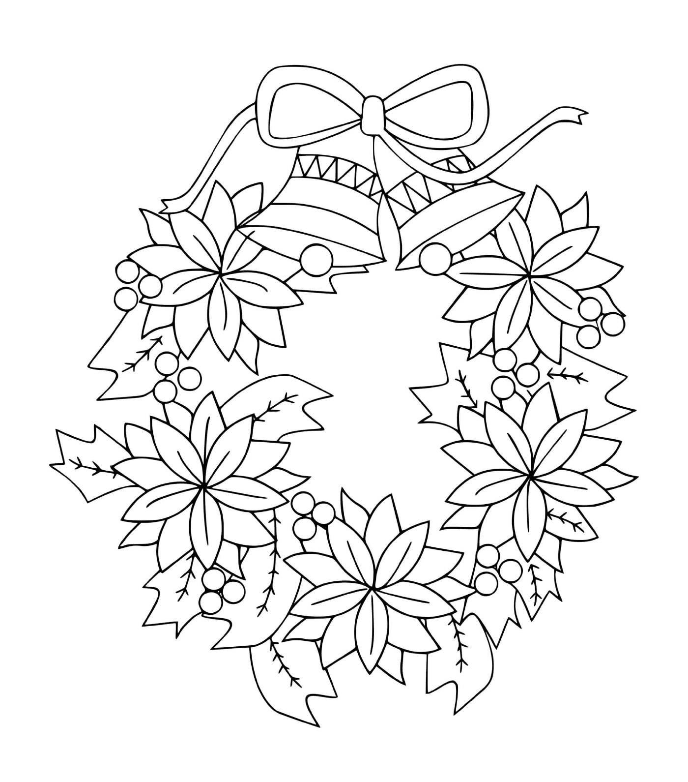 coloriage couronne de noel avec fleurs et cloches