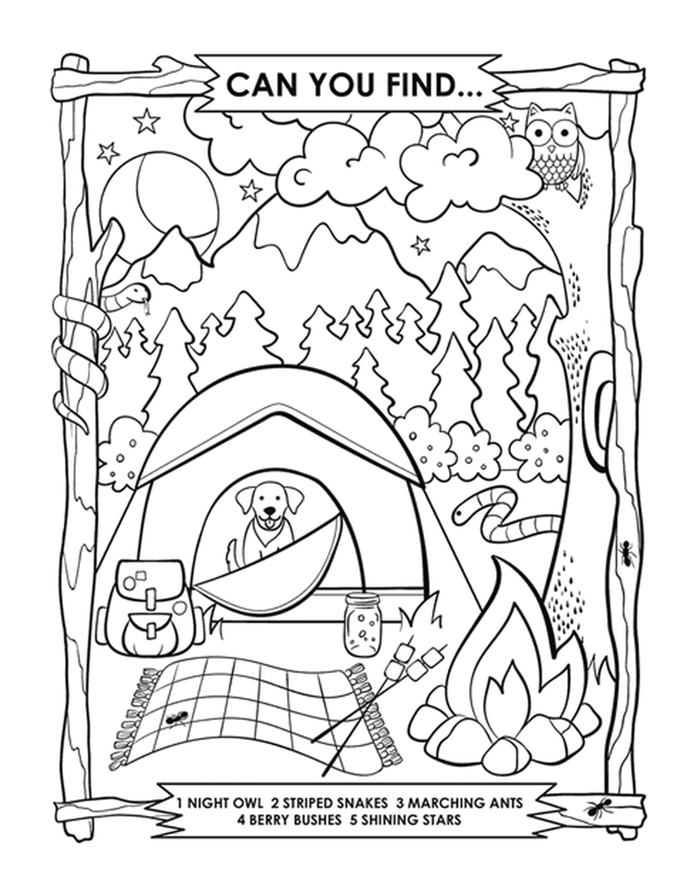 coloriage camping search and find