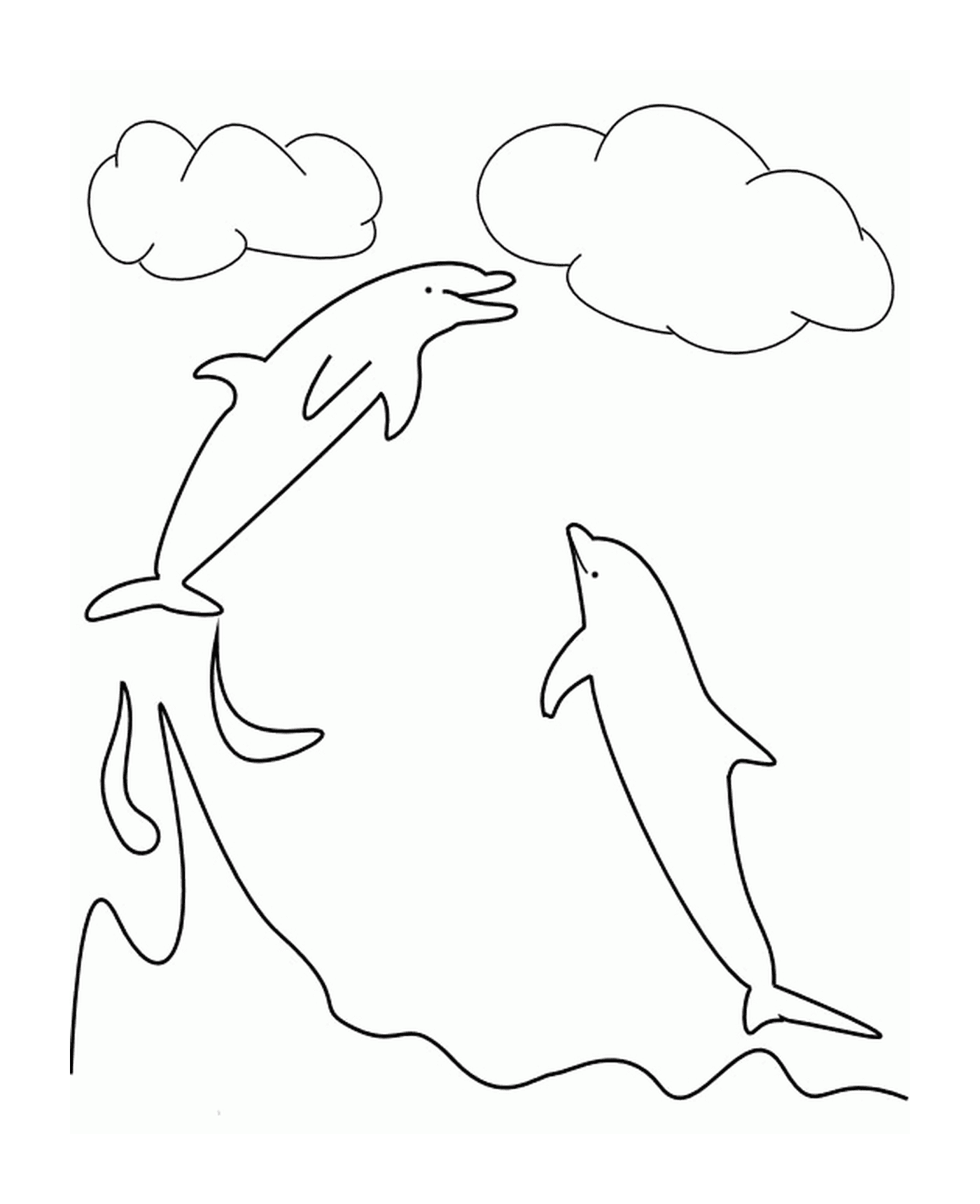 coloriage deux dauphins et nuages