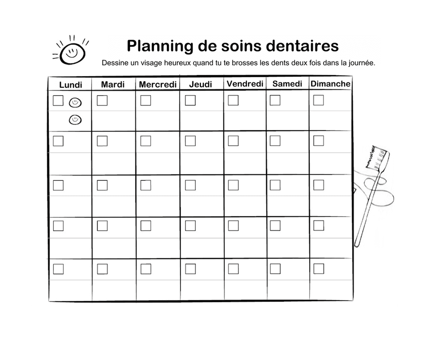 coloriage calendrier planning soins dentaires dents dentiste