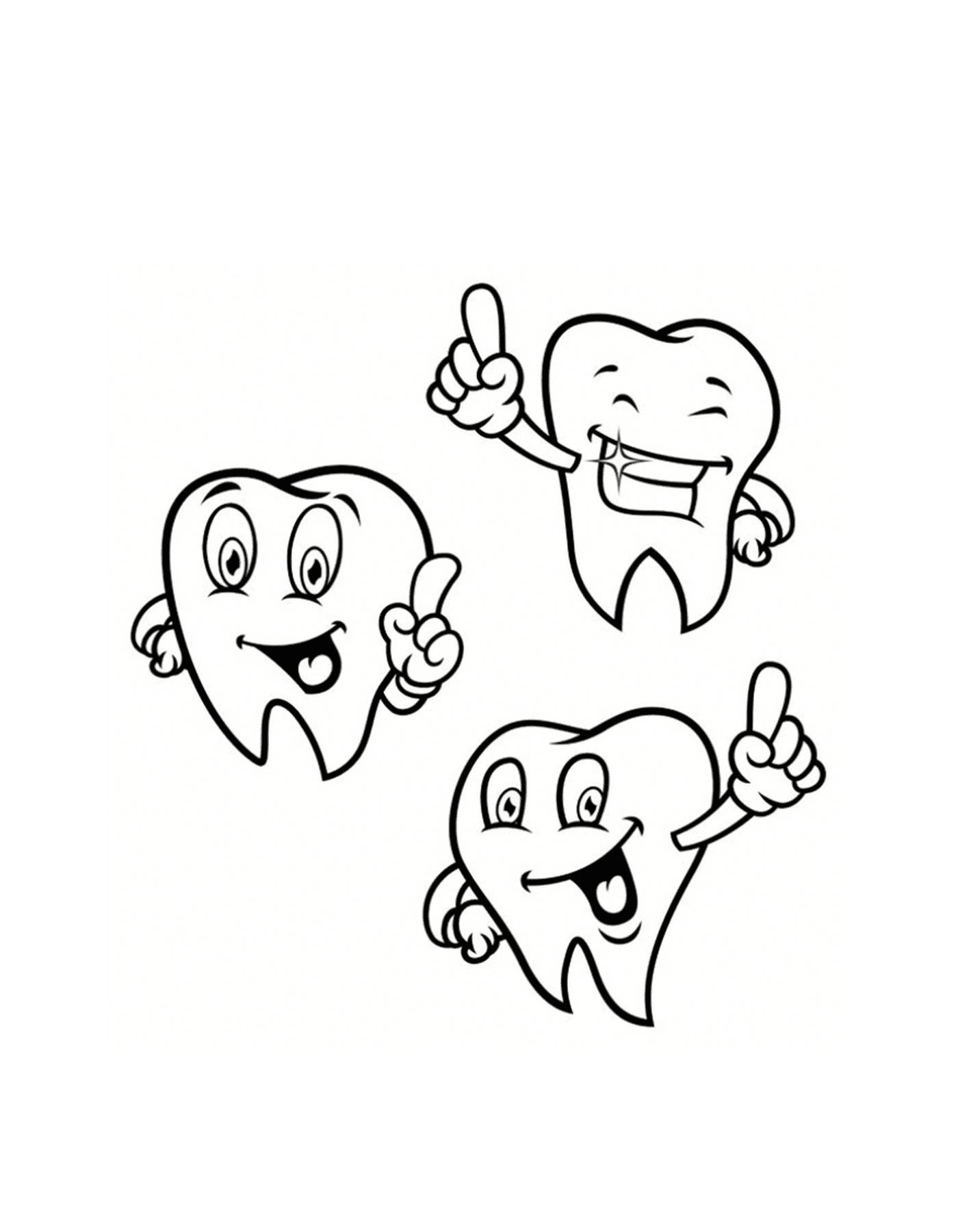 coloriage trois dents tres joyeuses enfants