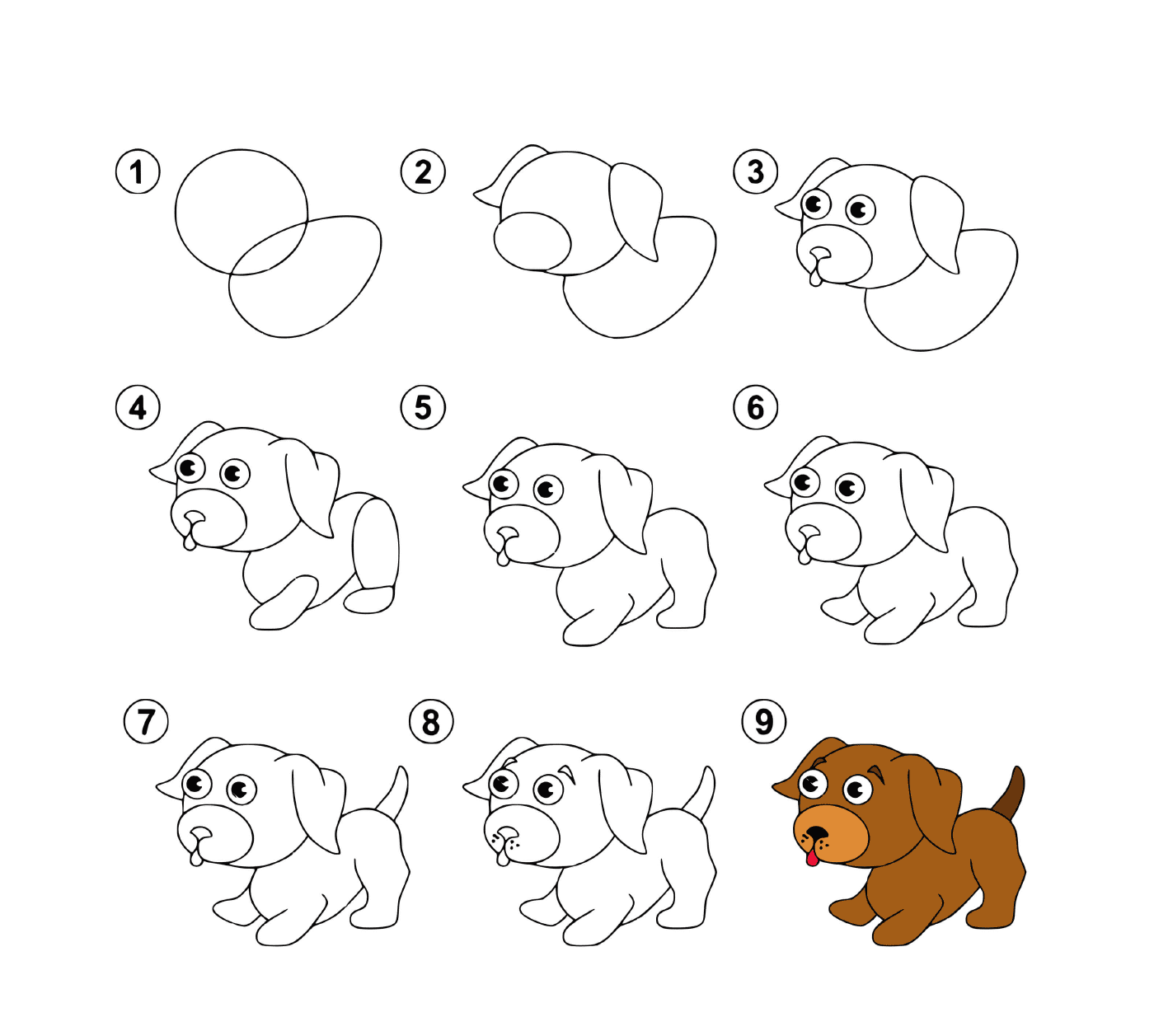 coloriage etape par etape dessin tutoriel enfants comment dessiner un petit chiot