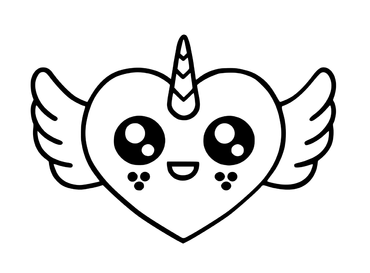 coloriage coeur licorne avec des ailes dessin kawaii