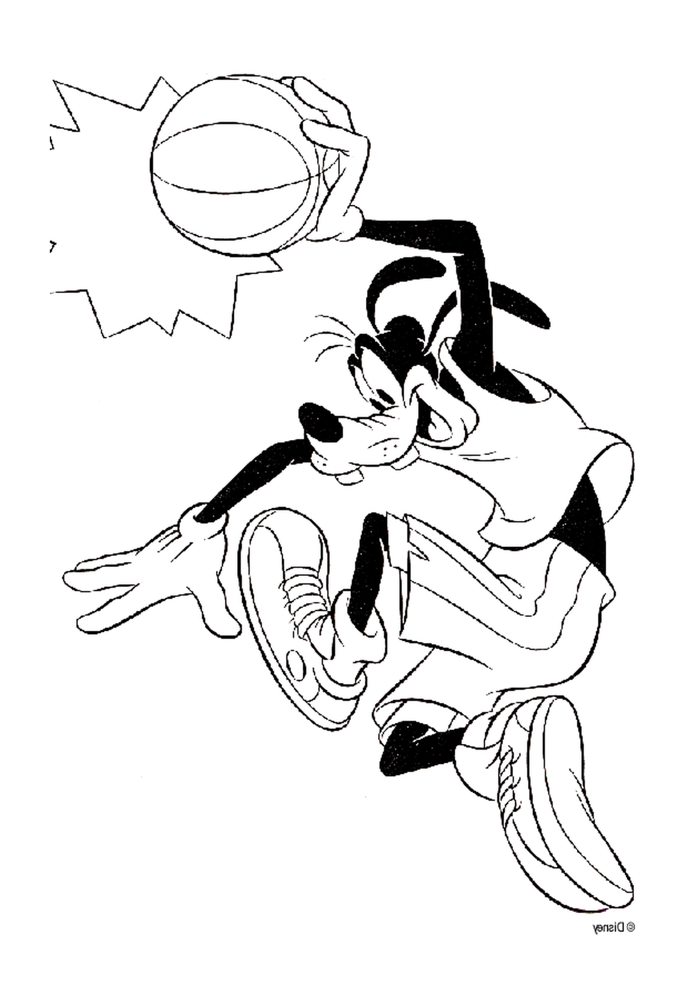 coloriage Dingo avec un ballon de Basket