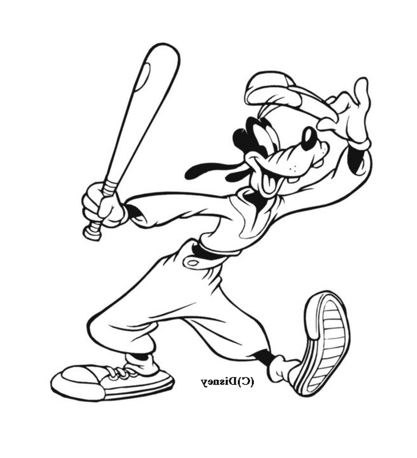 coloriage Dingo joue au Base Ball