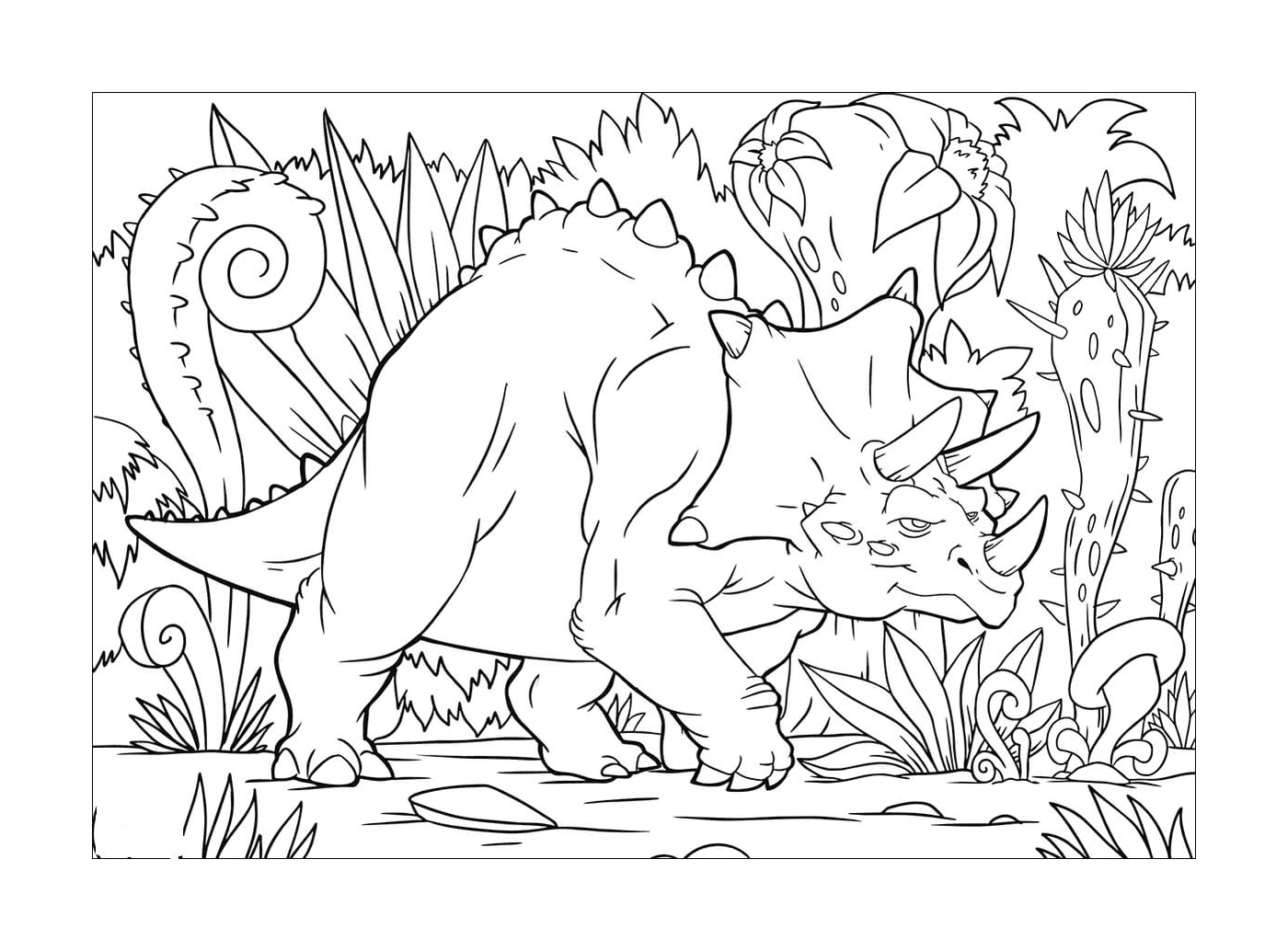coloriage Triceratops dans la jungle