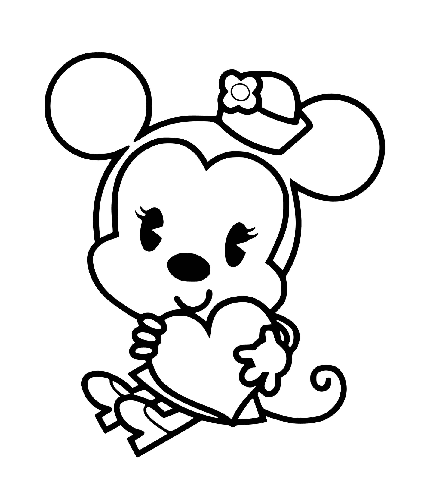 coloriage minnie mouse avec un coeur en chocolat