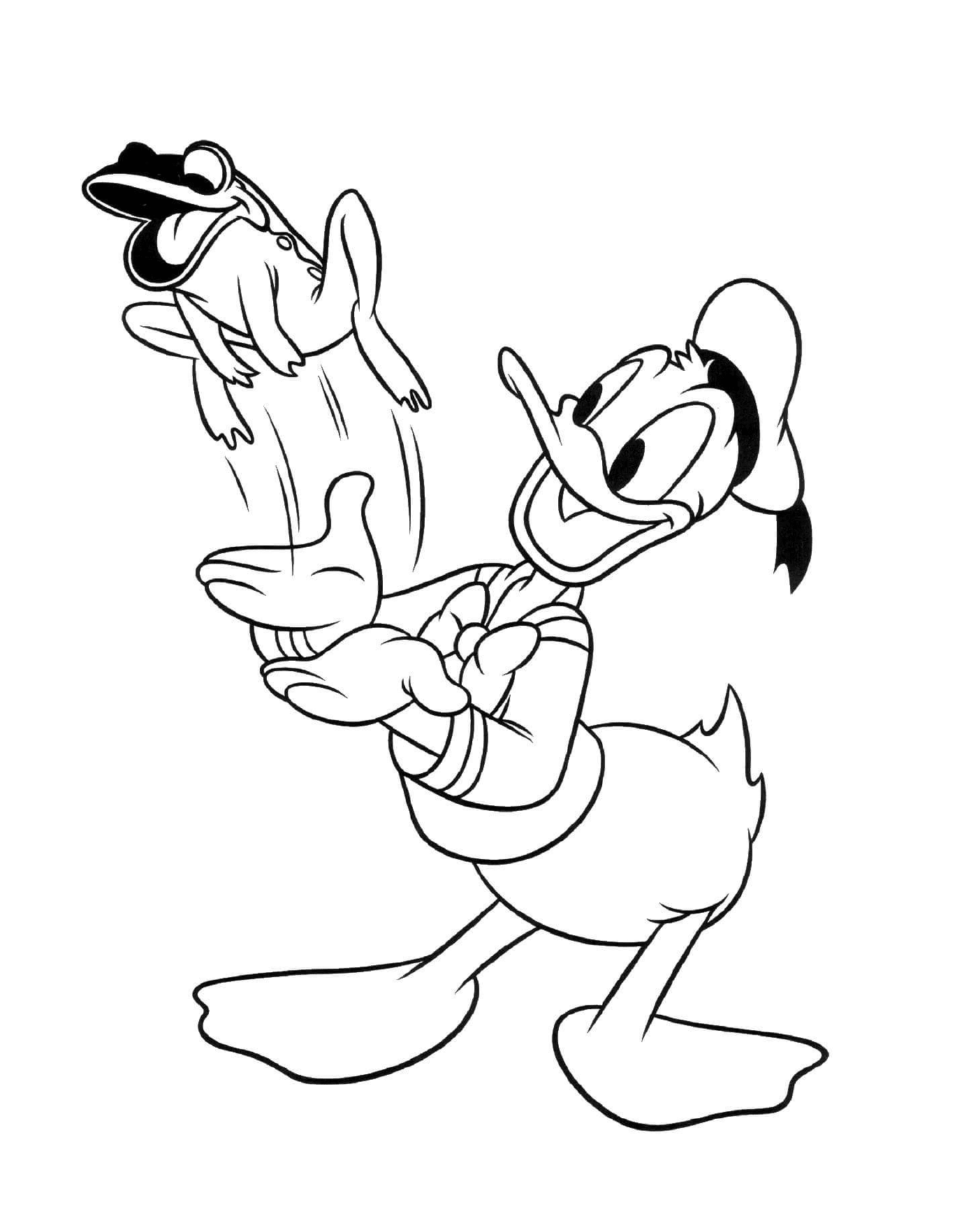 coloriage Donald Duck avec une grenouille