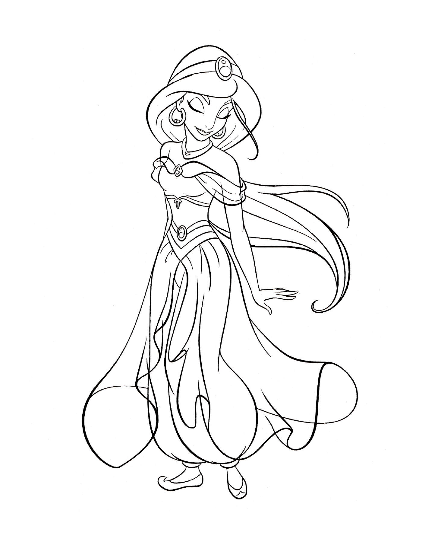 coloriage princesse jasmine du conte Aladin et la lampe merveilleuse des mille et une nuits