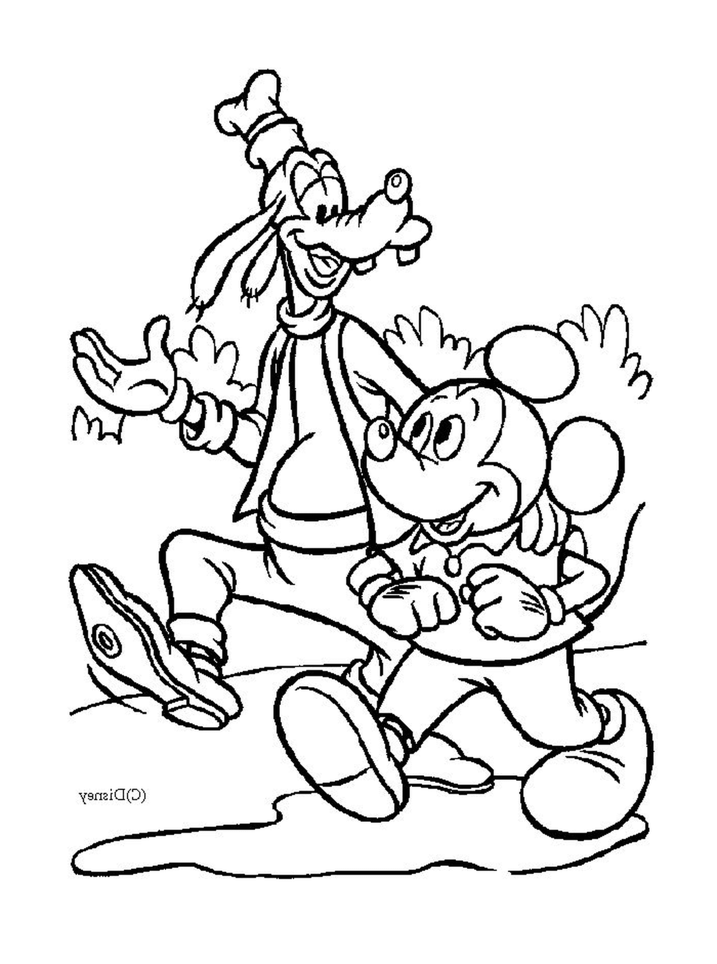 coloriage Mickey et son ami Dingo se promenent
