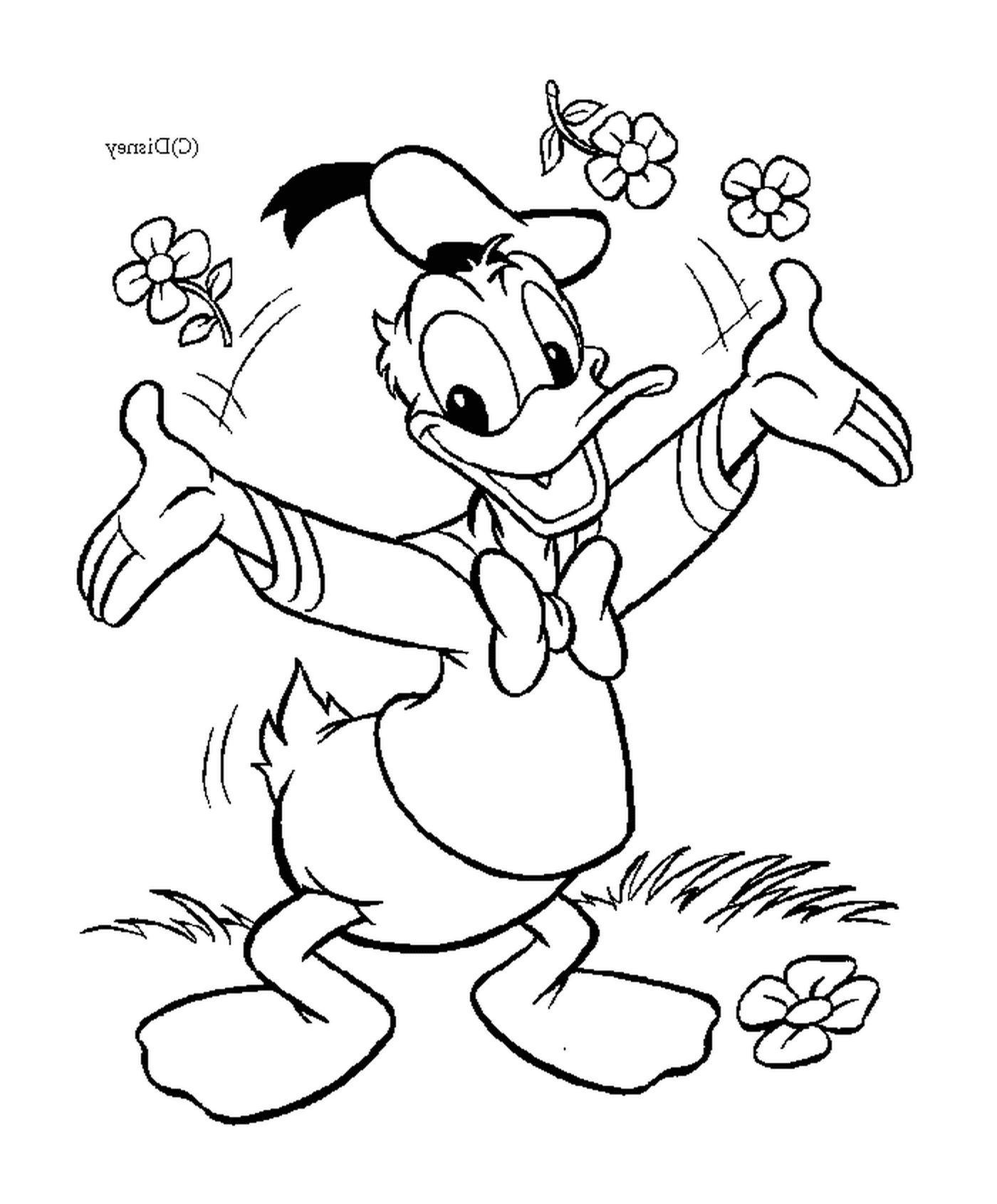coloriage Donald avec des fleurs Disney
