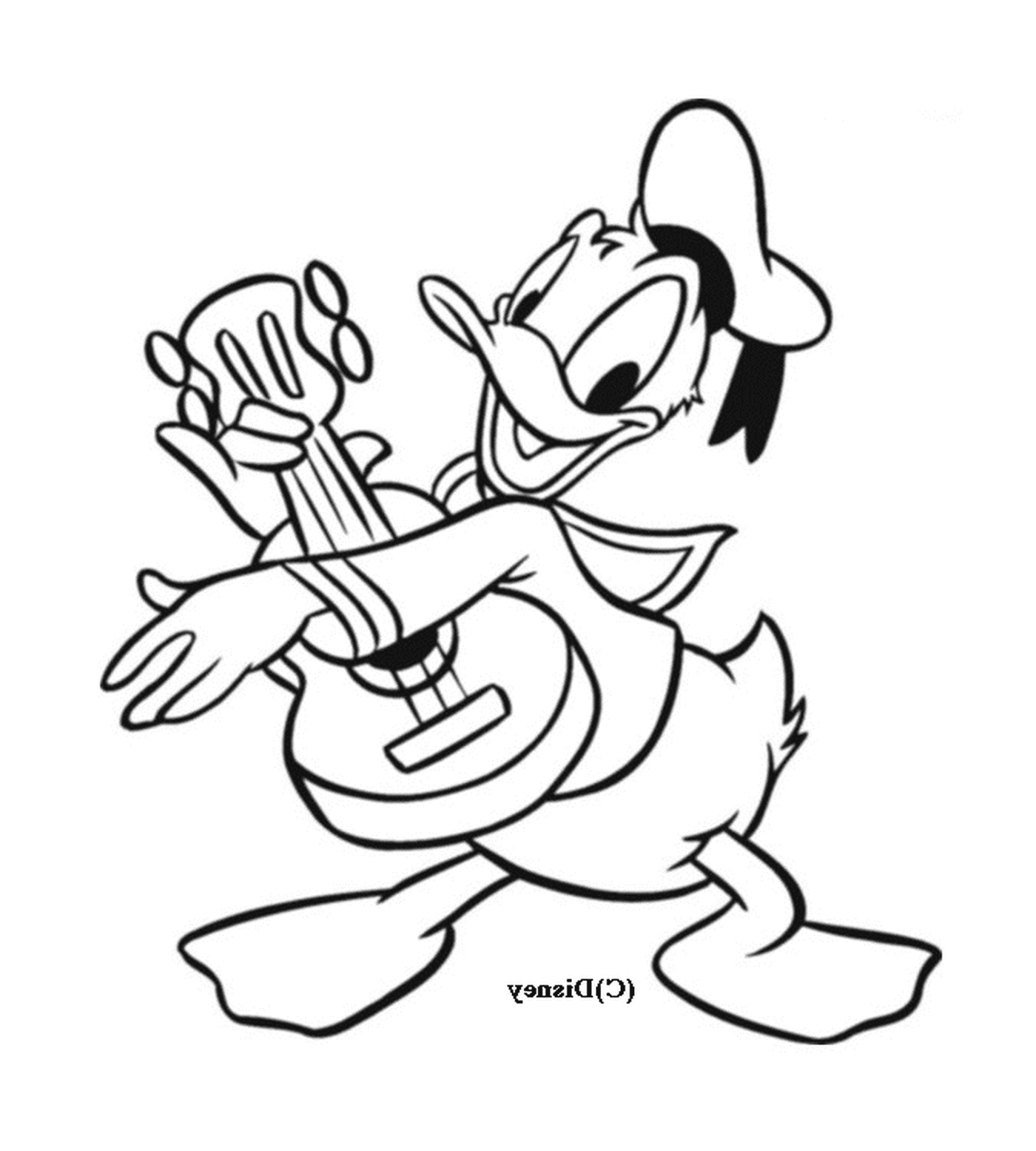 coloriage Donald joue de la guitare Disney
