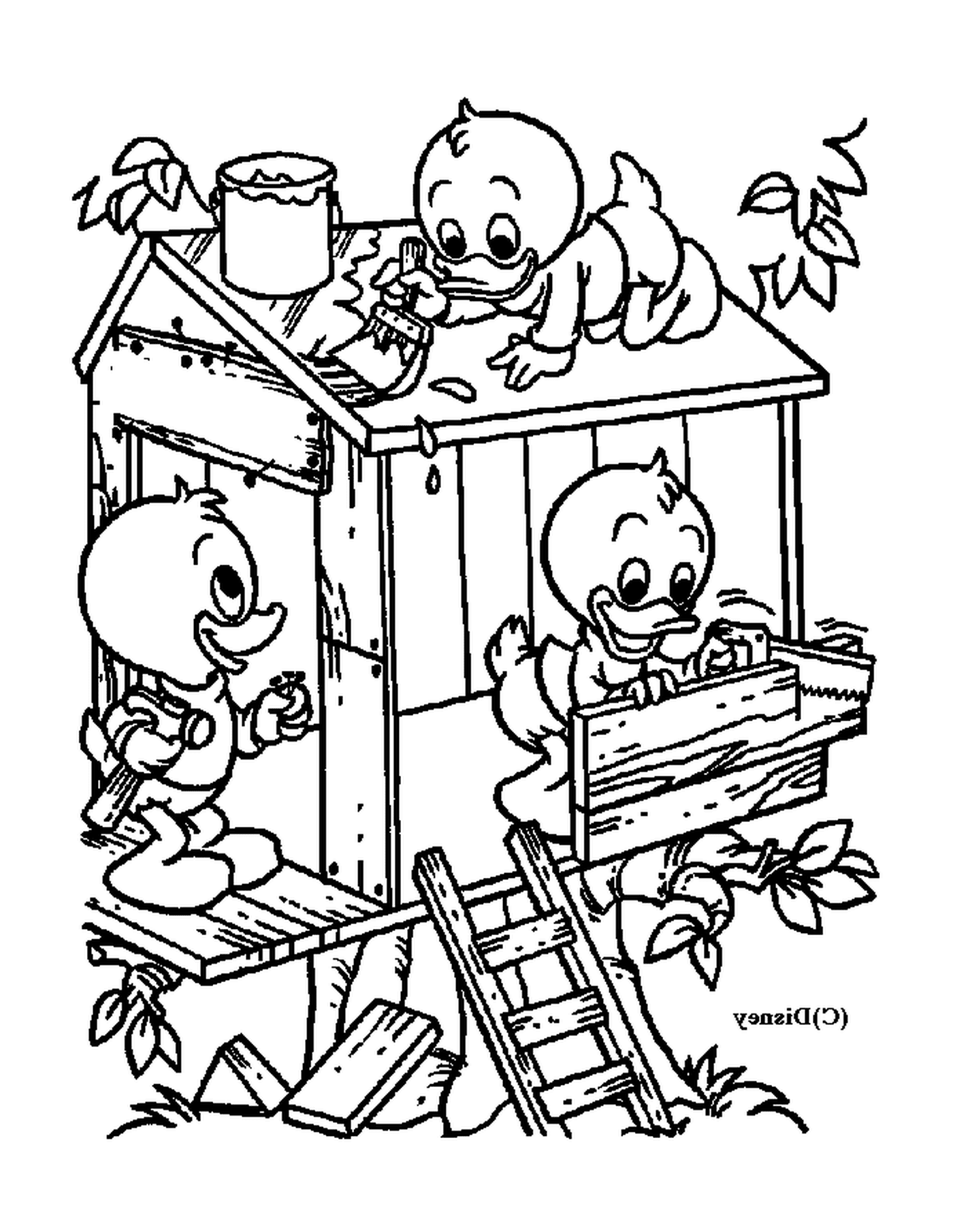 coloriage cabane des neveux de Donald Disney