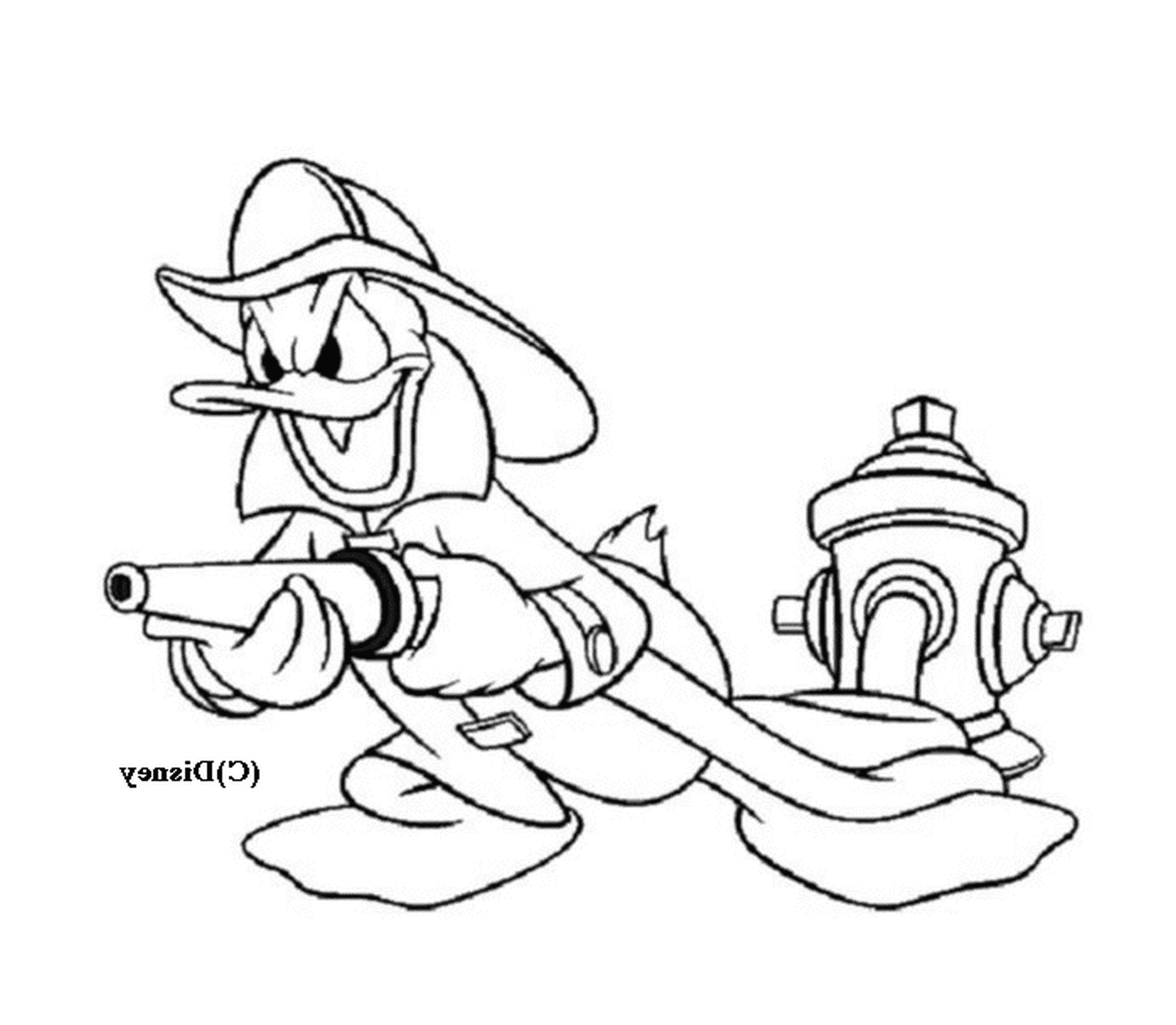 coloriage Donald en pompier Disney