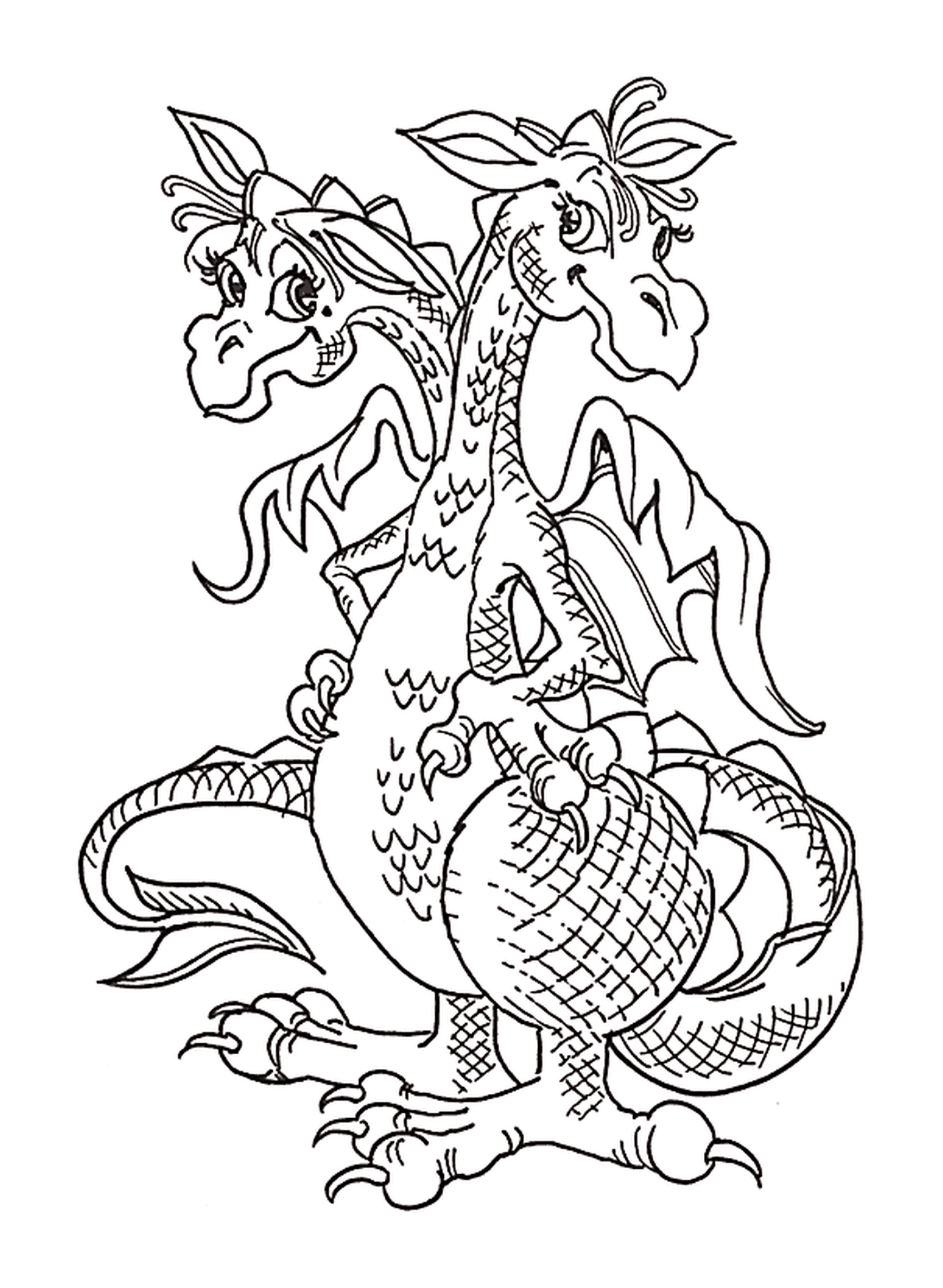 coloriage dragon a 2 tetes