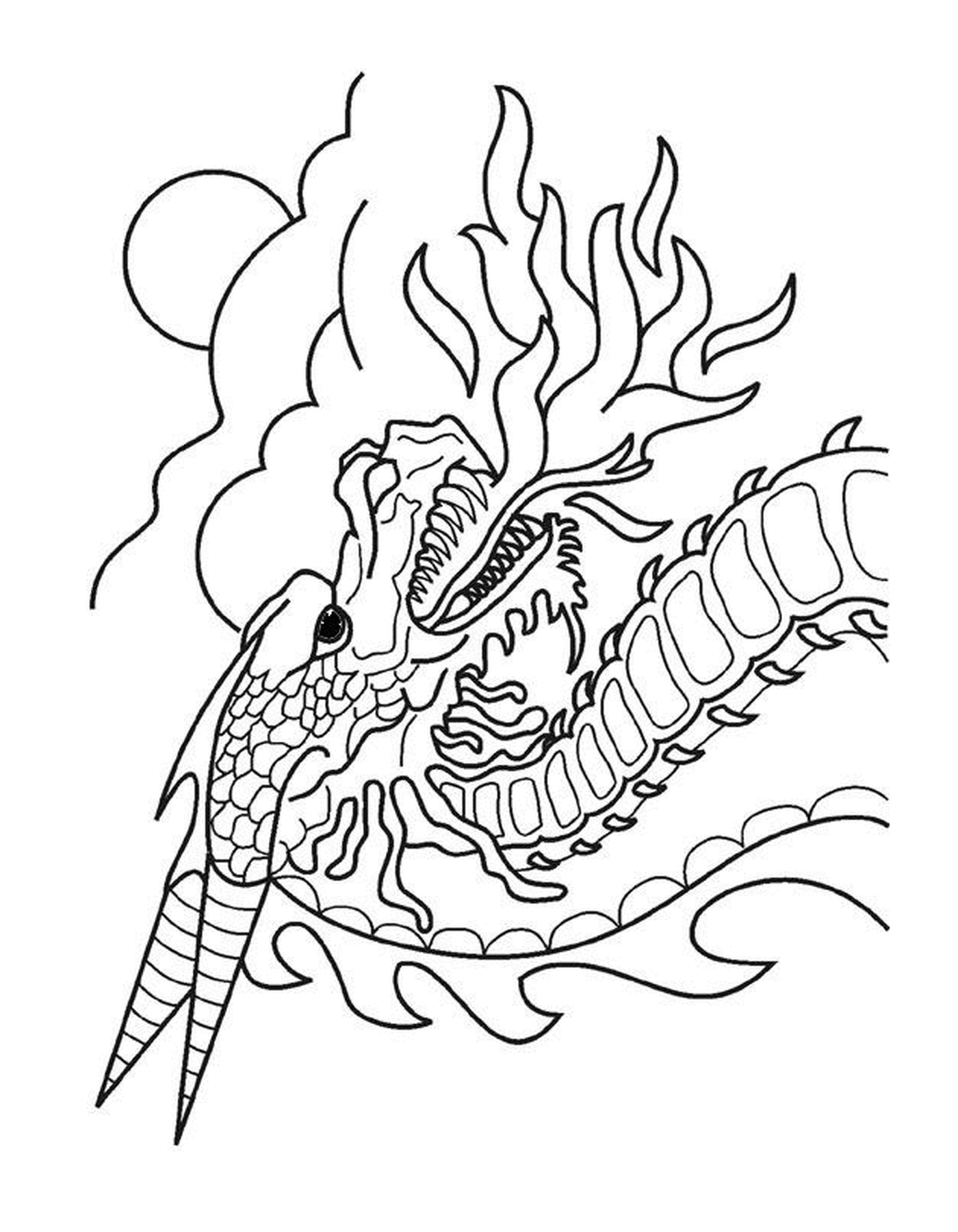 coloriage dragon crache feu dessin