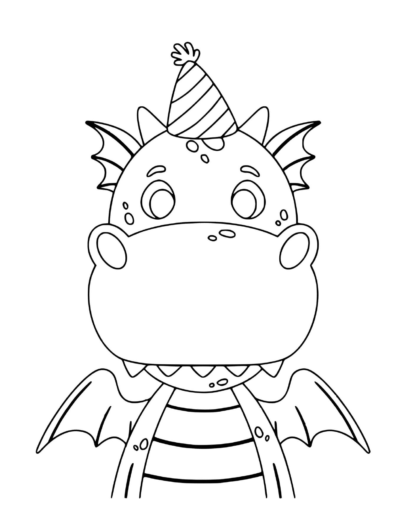 coloriage dragon facile anniversaire avec un petit chapeau