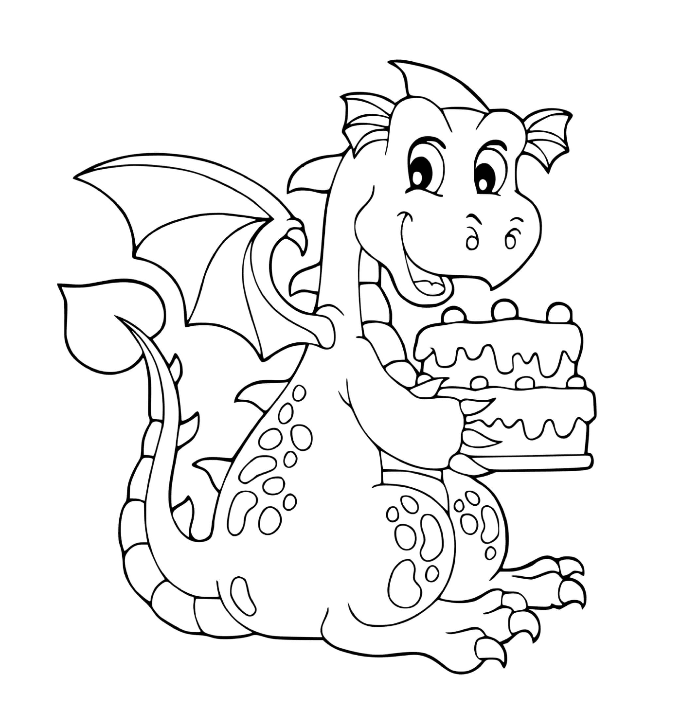 coloriage anniversaire dragon avec un gateau pour sa fete