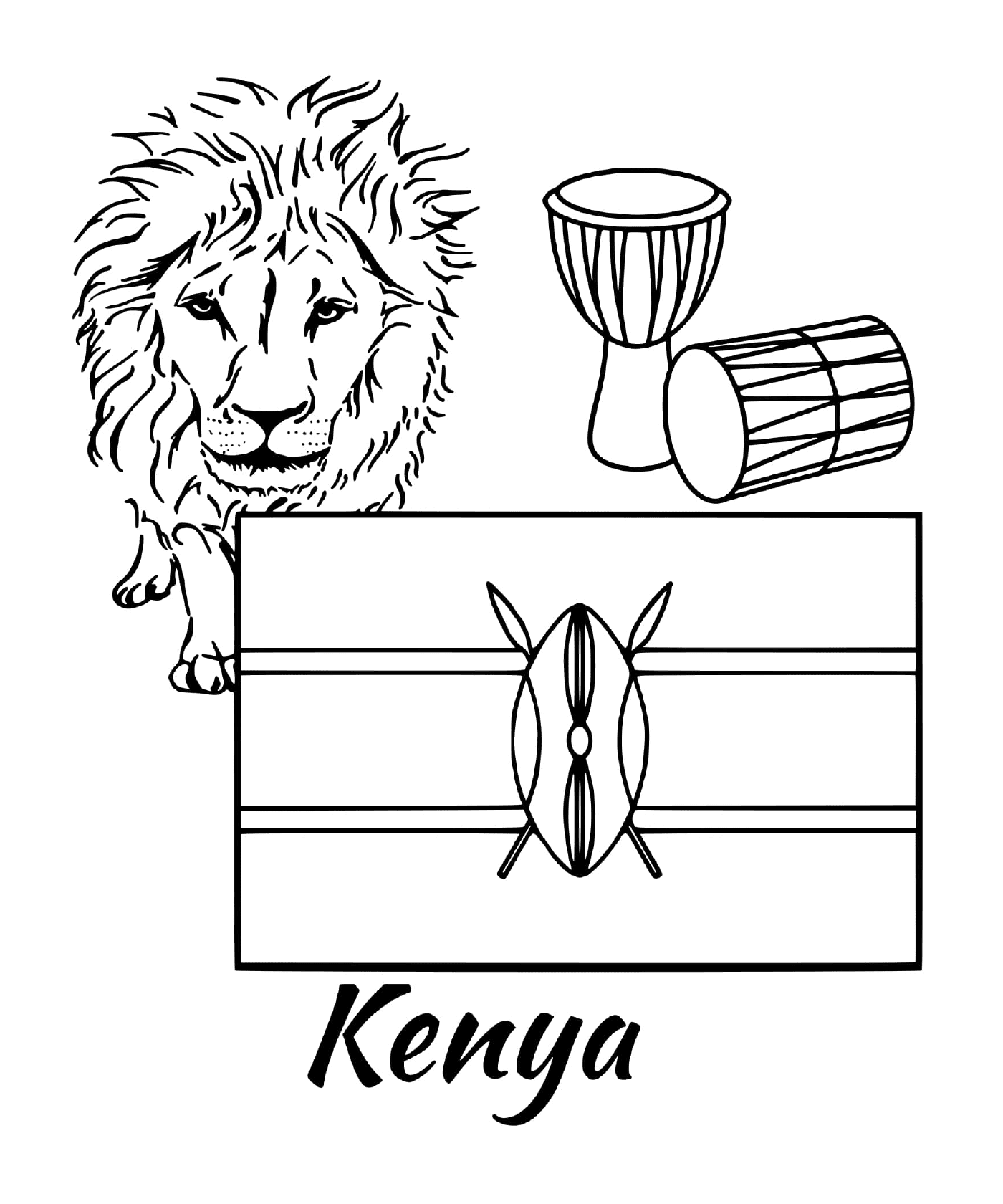 coloriage kenya drapeau lion