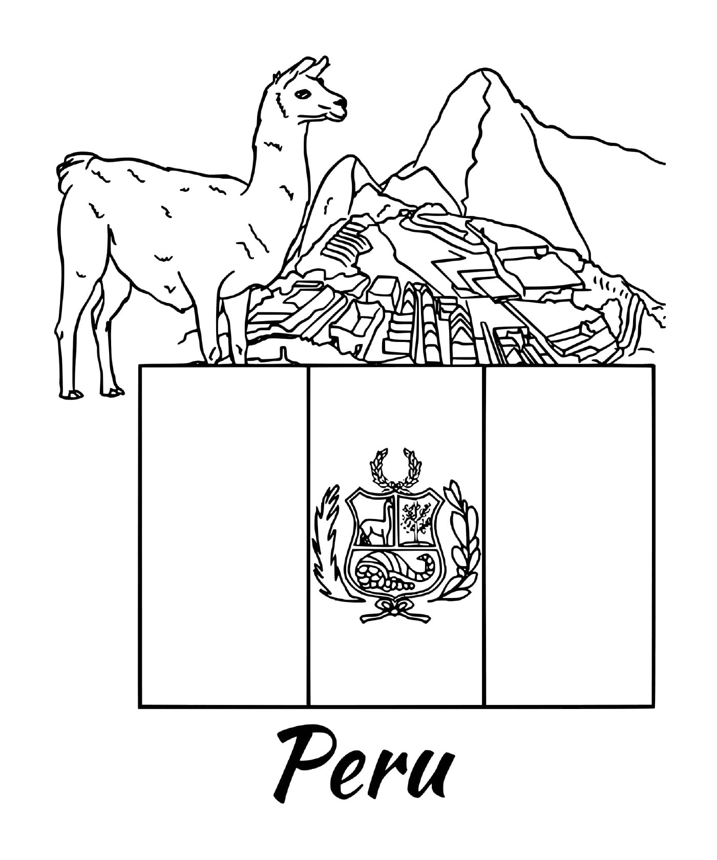 coloriage peru drapeau alpaca