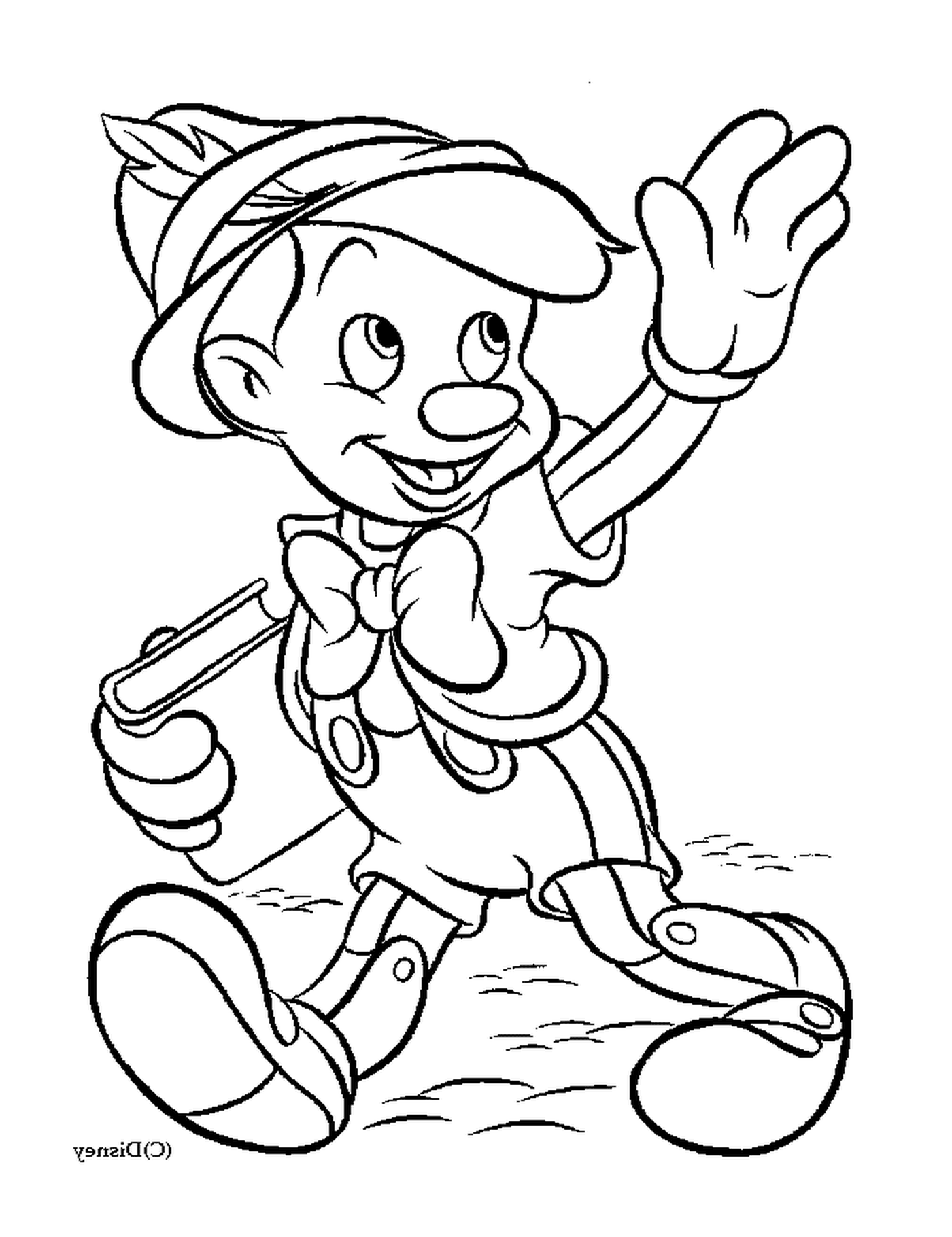 coloriage Pinocchio sur le chemin de l ecole