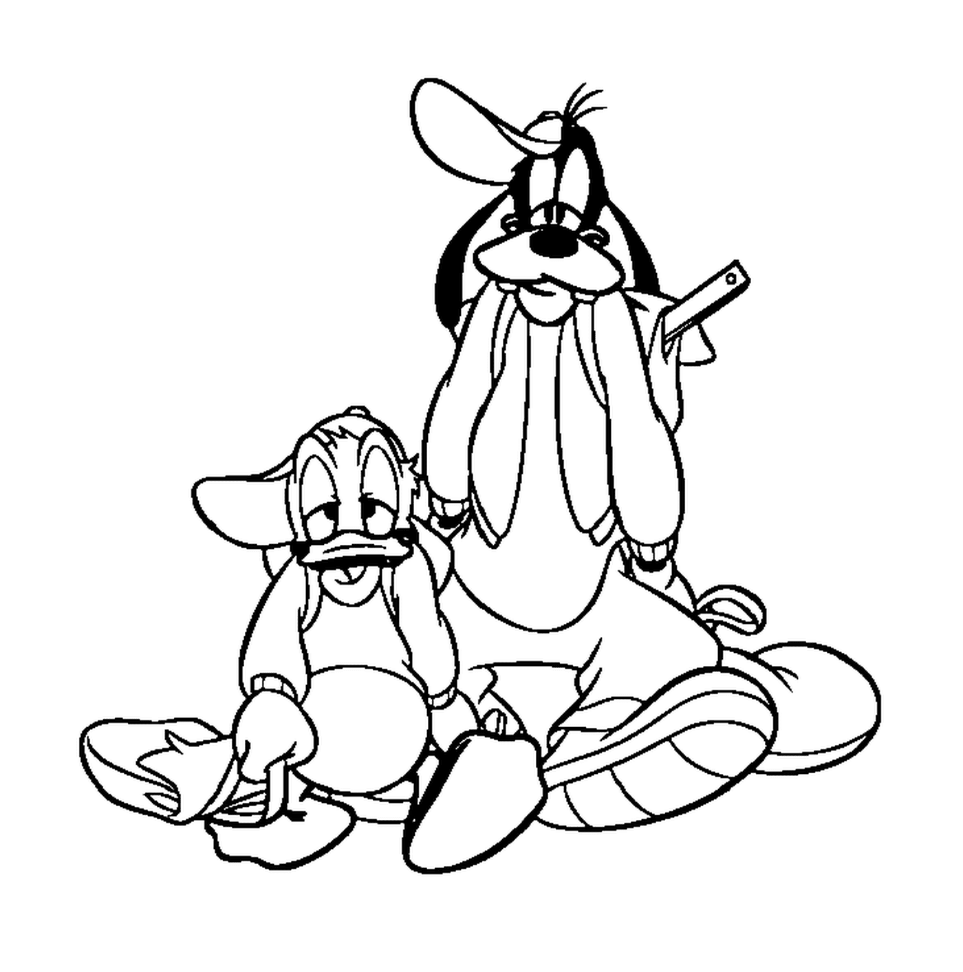 coloriage Dingo et Donald sont fatigues en rentrant de l ecole