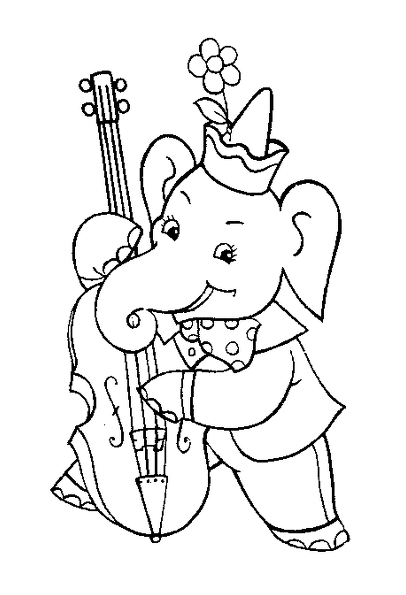 coloriage elephant qui joue de la guitare